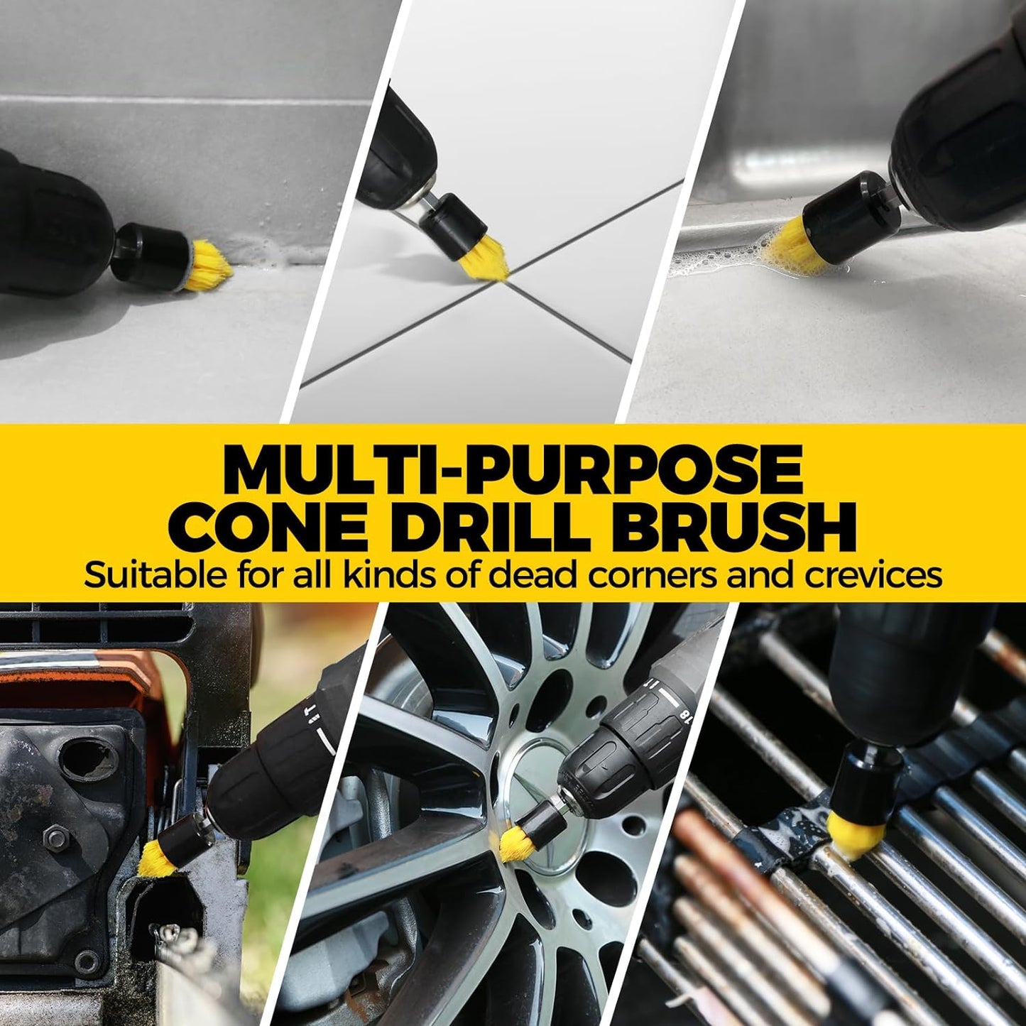 Holikme 30 Piece Drill Brush Set, Scrub Pads Scrubber Brush with Extend Long Handle Clean for Grout, Tiles, Bathtub, Bathroom, Kitchen, Black