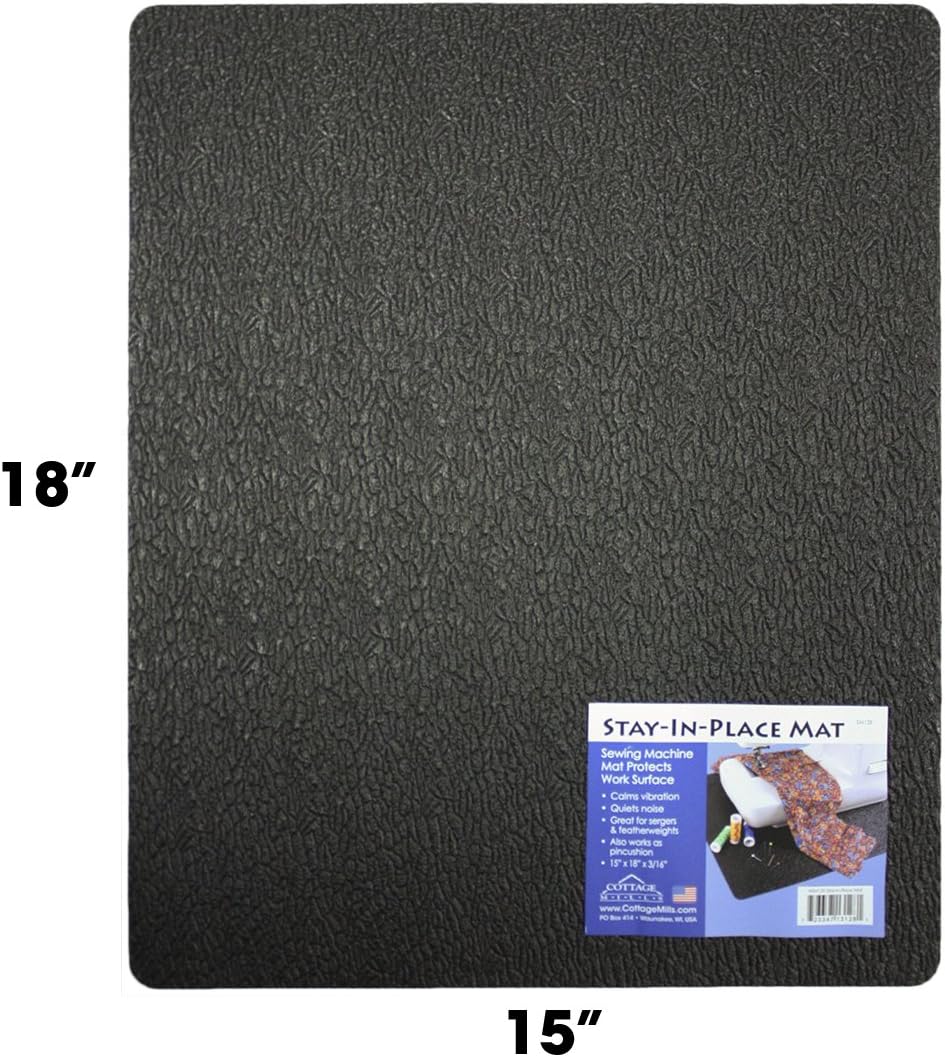 Stay-In-Place Machine Mat - 15" x 18" - Calms Vibration and Dampens Noise. Great for Sewing Machines and Sergers. Made In USA. Black