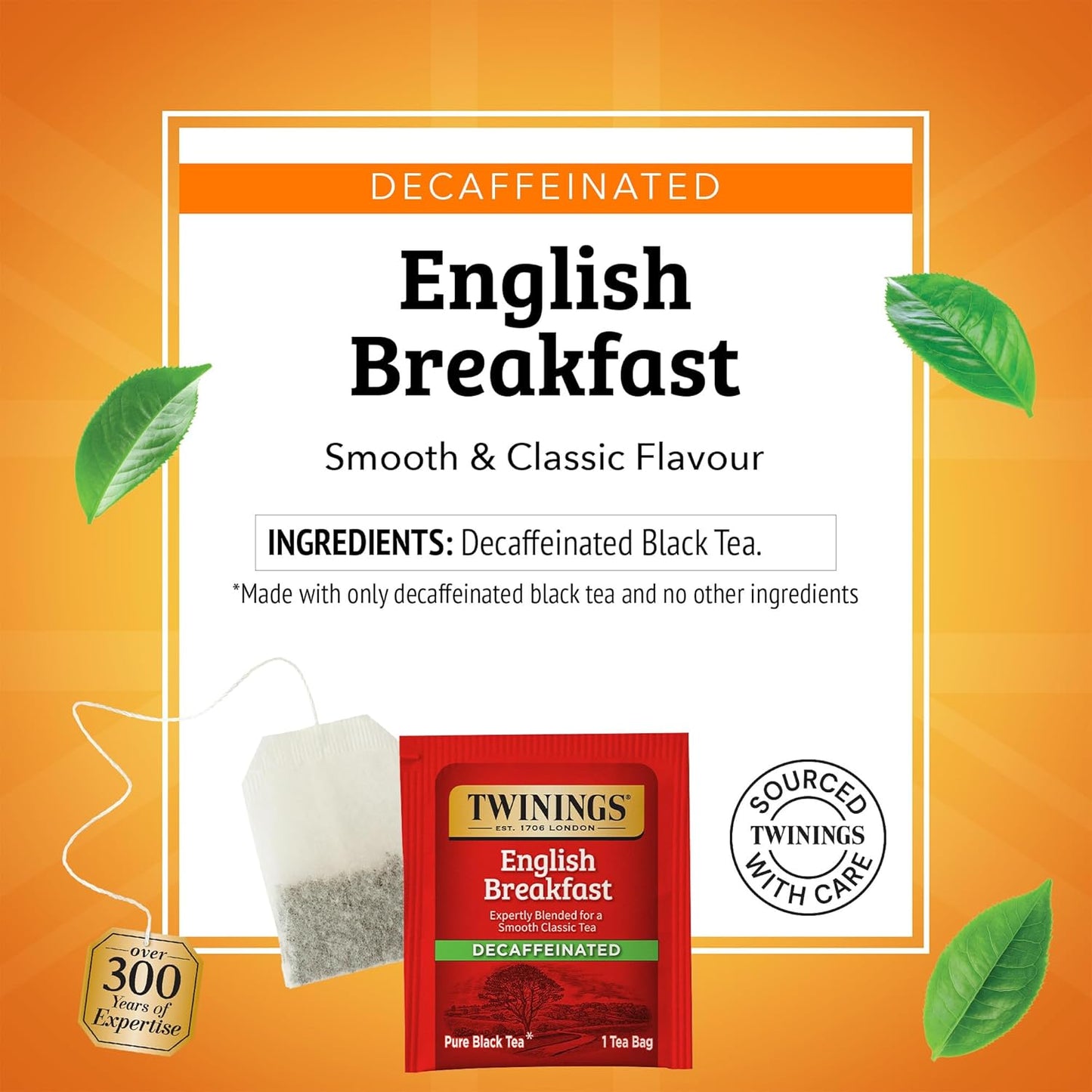 Twinings Decaffeinated English Breakfast Individually Wrapped Bags, 20 Count (Pack of 6), Flavourful & Robust, Enjoy Hot or Iced, 120 Teabags