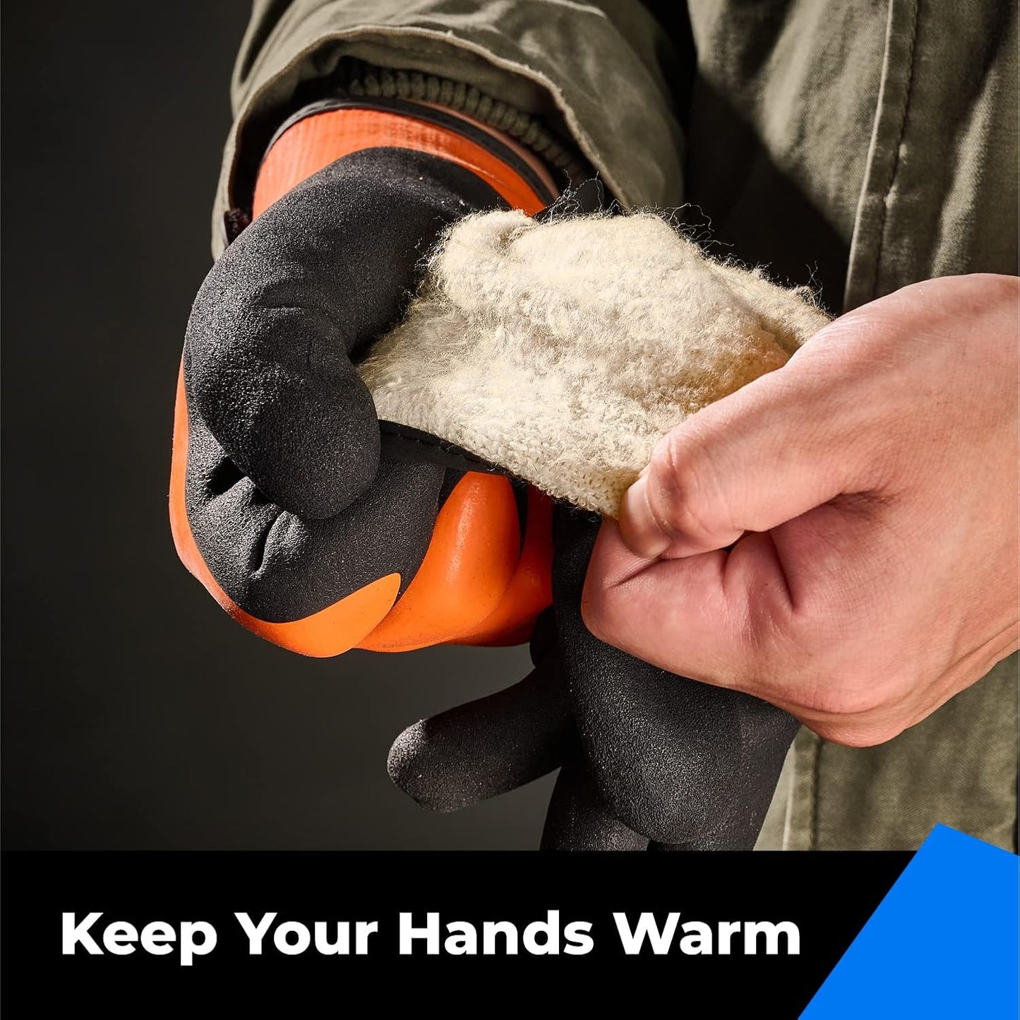 toolant 100% Waterproof Gloves Bulk for Cold Weather, 3 Pairs, Winter Work Gloves for Men Touchsreen, Warm Freezer Gloves, Thermal Insulated, With Grip, Orange, Lagre