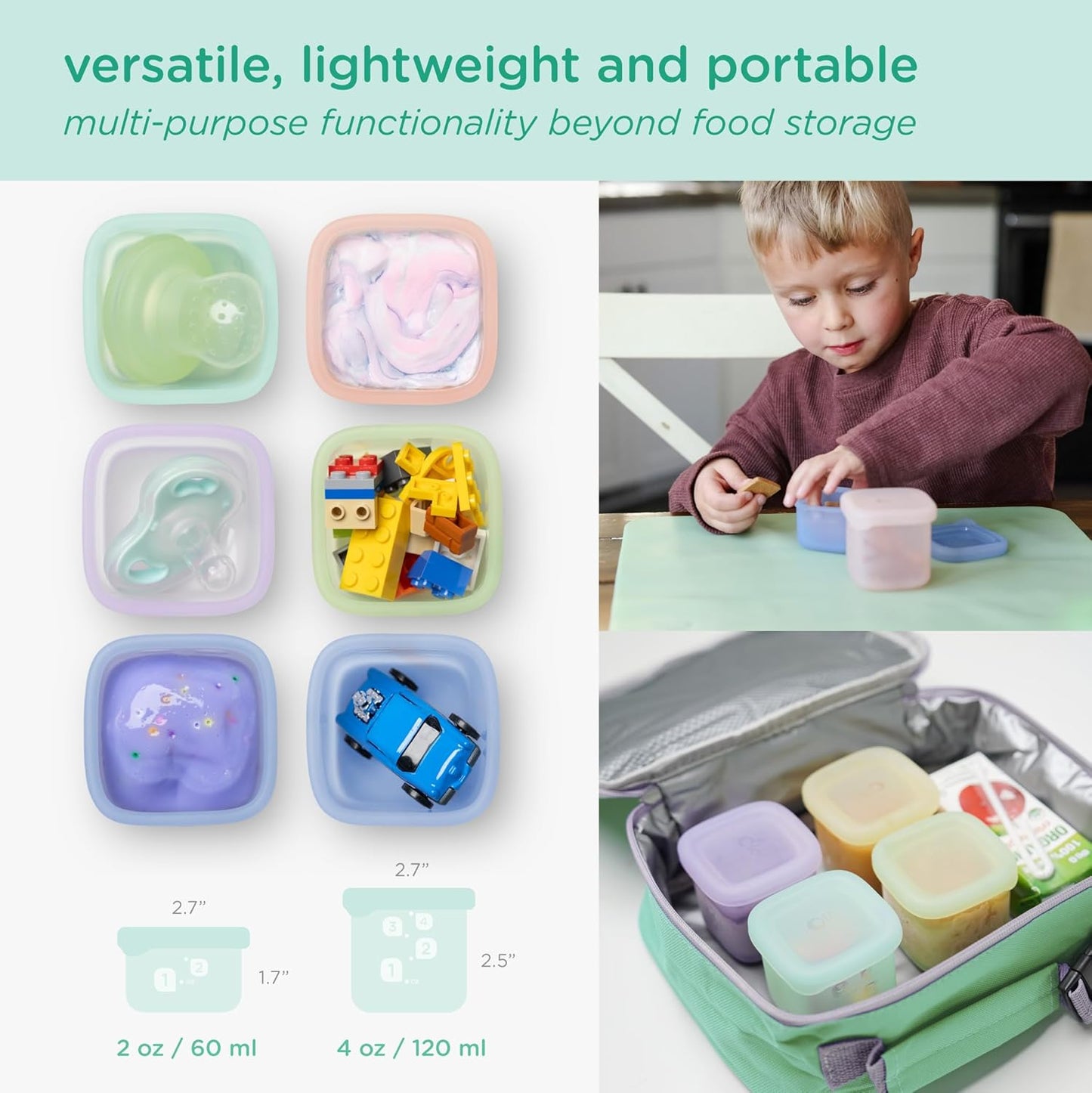 Olababy Clear Sense Silicone Storage Containers 4pk for Baby Food, Snacks, Formula, Puree, Sauce & More | Micro Plastic & BPA-Free | Daycare Essentials for Toddlers and Kids (Coral, 4 oz / 120 ml)