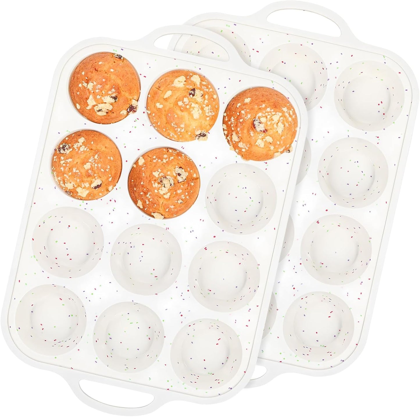 Silicone Muffin Pans for Baking 2 Pack, 2.8 Inch with Metal Reinforced Frame, Regular Size Nonstick Silicone Cupcake Pan 12 Cups for Baking Homemade Muffins, Cupcakes, Dishwasher Safe BPA Free