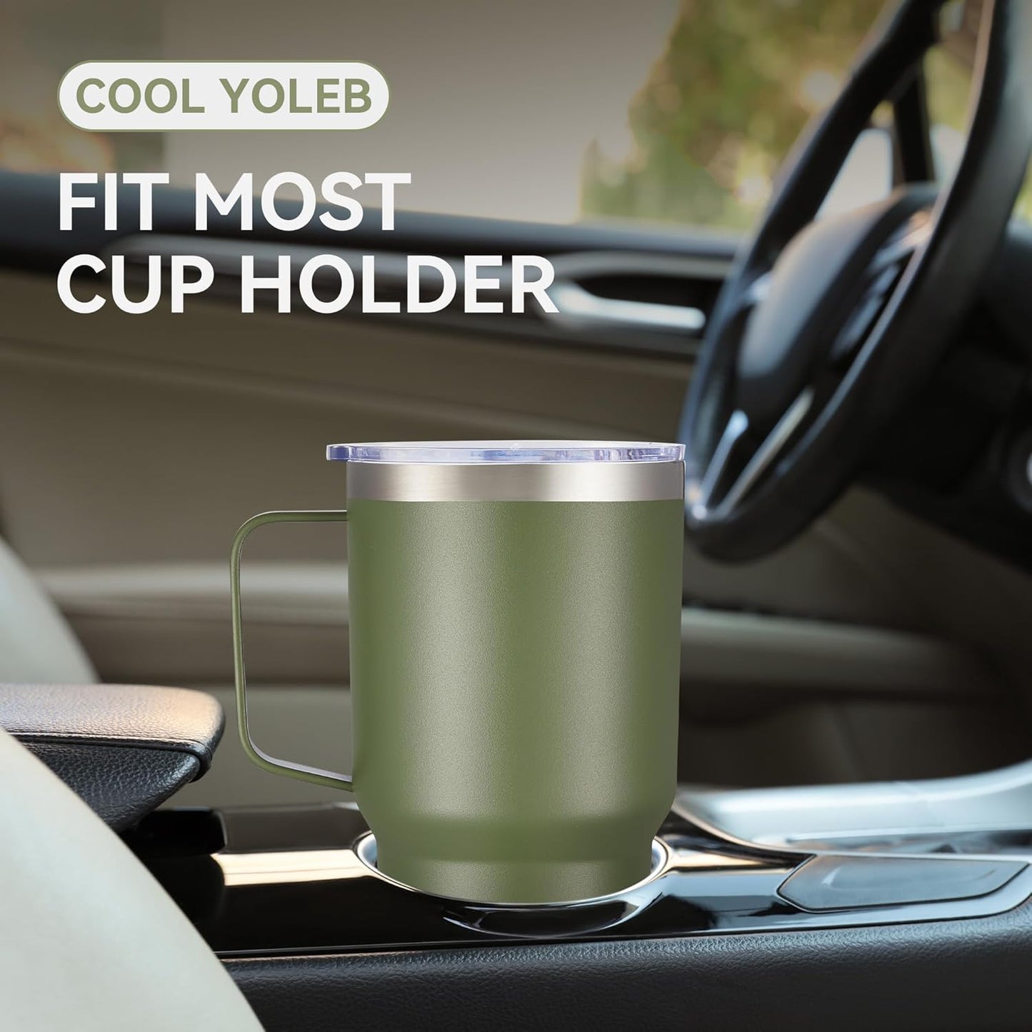 30 oz Tumbler with Handle and Lid, Stainless Steel Tumblers Double Wall Vacuum Insulated Travel Mug Leak Proof Cup Keep Drinks Cold and Hot Army Green, 1 Pack