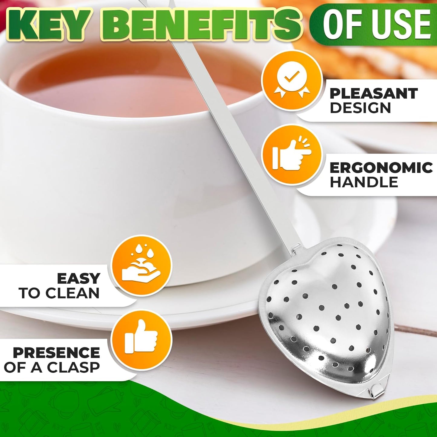 Heart Tea Infuser for Loose Leaf Tea Steeper – 10 Pcs Rust-Resistant Stainless Steel Diffusers with Sturdy Clasp – Easy Brewing, No Loose Leaves, Great for Parties & Gifting