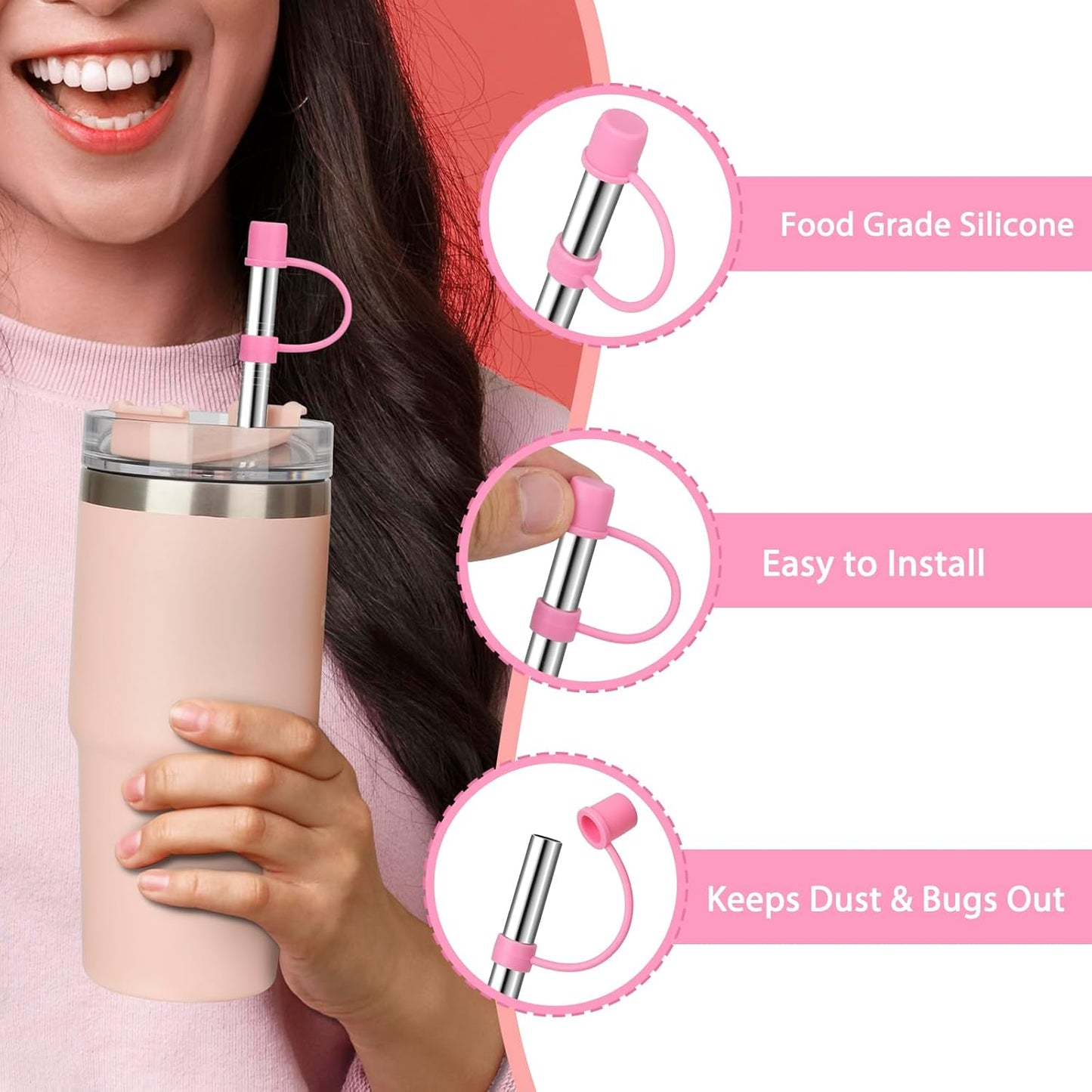 Stainless Steel Straws with covers fit Stanley 30oz tumbler, Reusable 10.5 Inch Metal Straw with Silicone Tips & Cover Caps, Compatible with Stanley Quencher H2.0 (6 Pack: 3 Bent + 3 Straight)