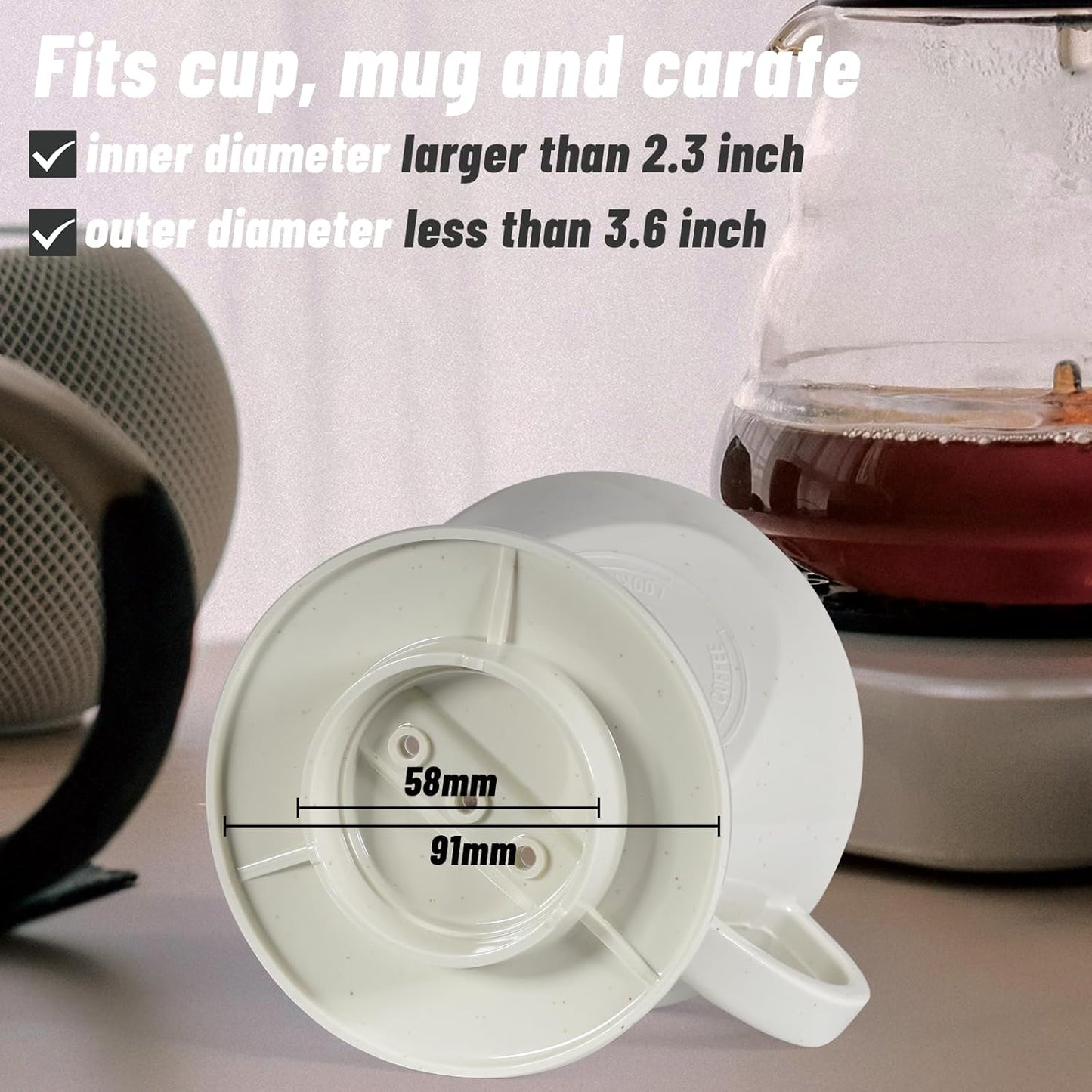Melamine Pour Over Coffee Maker with 3 Drip Holes, Pour Over Coffee Dripper For Camping, Home, Caf?, Size 02 (White)