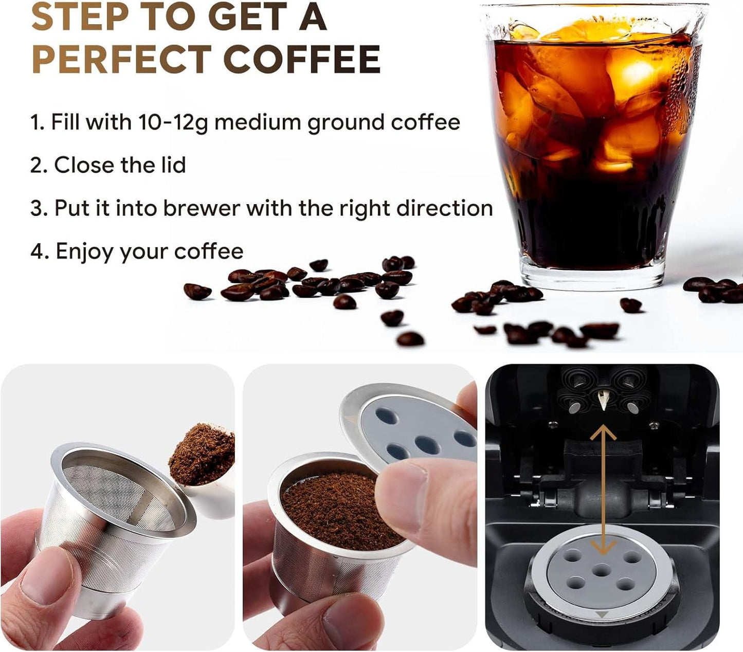 Stainless Steel Reusable K Cups for K eurig Supreme & Supreme Plus, Reusable K Cups Five Hole Universal K-eurig Refillable Coffee Pod Filter (2 Pack)