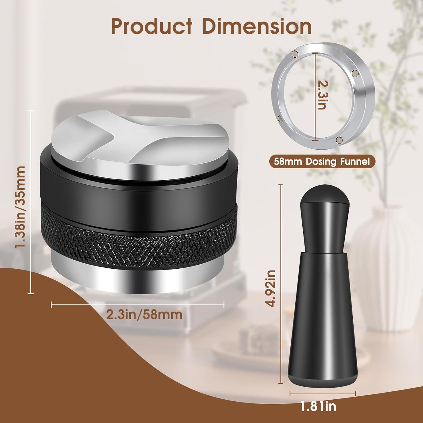 58mm Espresso Accessories Kit, Coffee Distributor and Tamper Leveler, WDT Tool and Dosing Funnel Set Fits Espresso Coffee Machines and 58 mm Portafilters