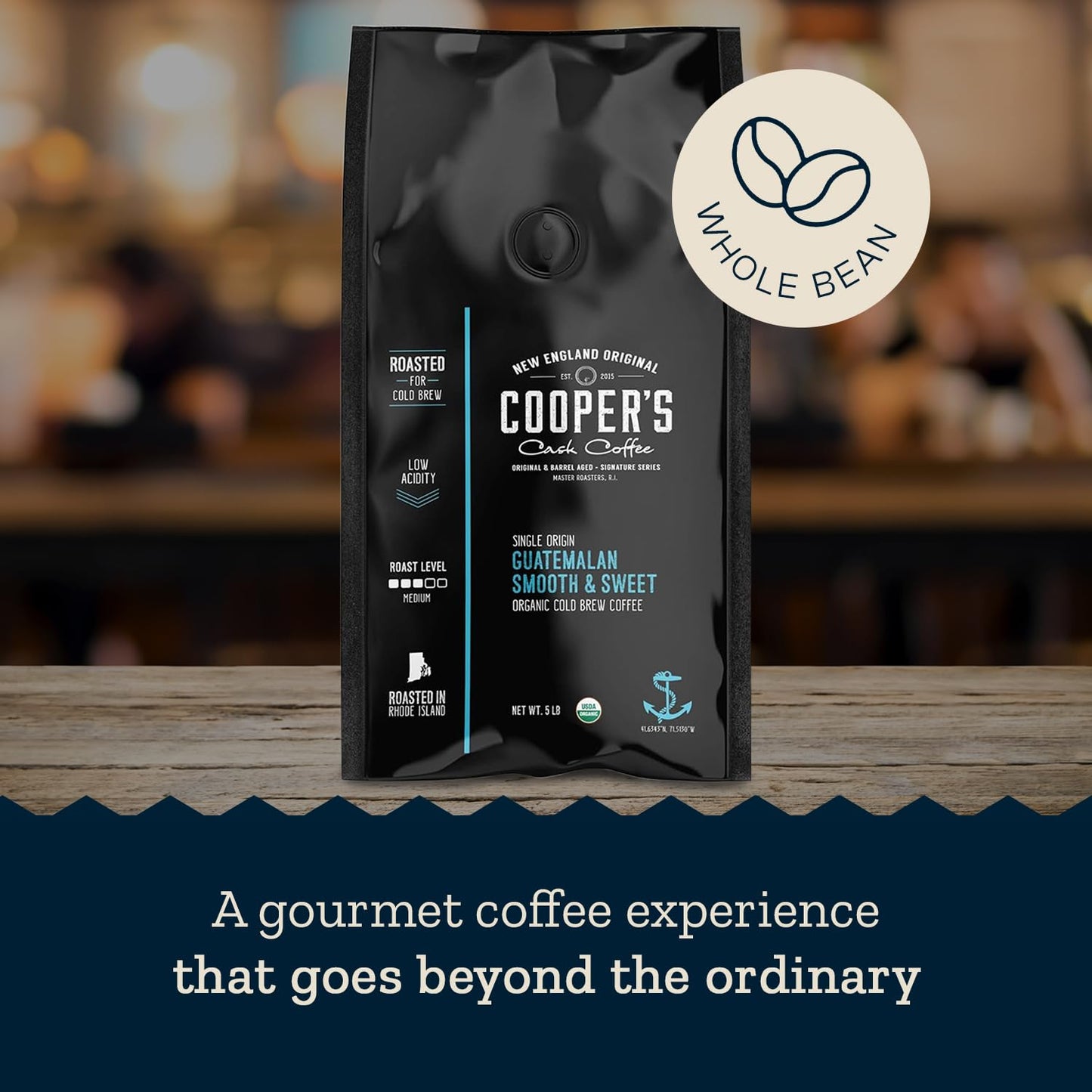 Organic Cold Brew Coffee - Guatemalan Coffee Beans Crafted For Cold Brewing - Whole Bean or Coarse Grind, Medium Roast, 5 lb