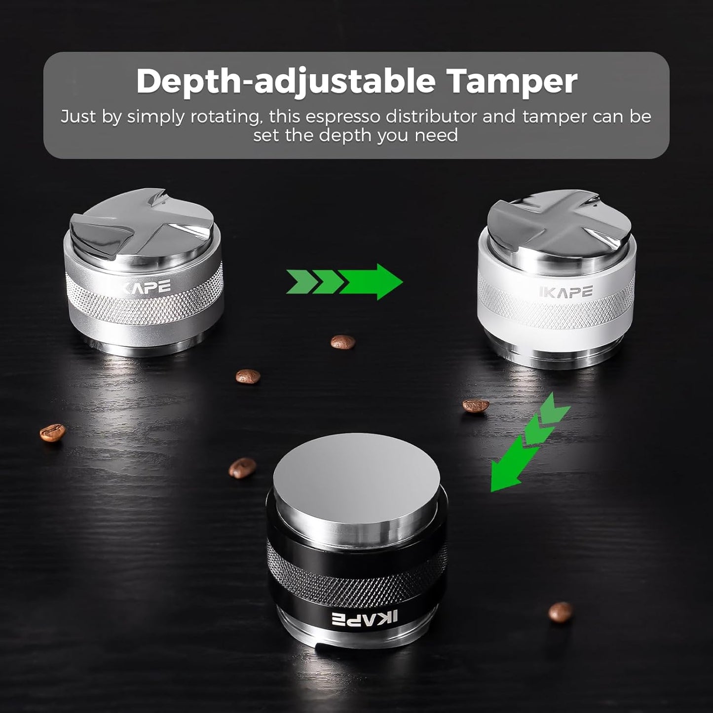 IKAPE Coffee Products, 51mm Coffee Distributor & Hand Tamper, Adjustable Depth Espresso Distributor Fits All 51mm Espresso Portafilter, Compatible with Delonghi Bottomless Portafilter (White)