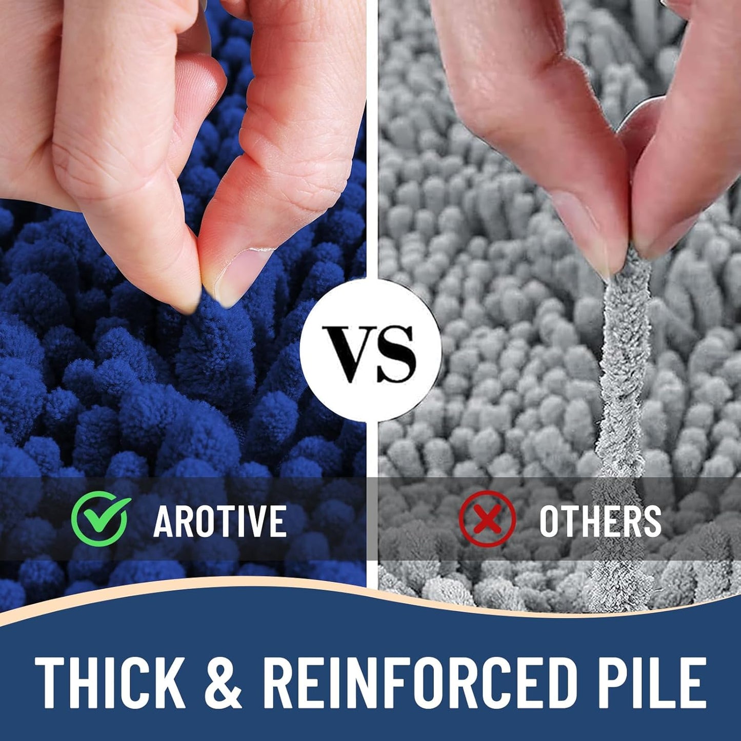 Arotive Luxury Chenille Bathroom Rug Mat, Extra Soft Thick Absorbent Shaggy Bath Rugs, Non-Slip Machine Wash Dry, Plush Bath Mats for Bathroom, Shower and Tub, 47x24, Royal Blue