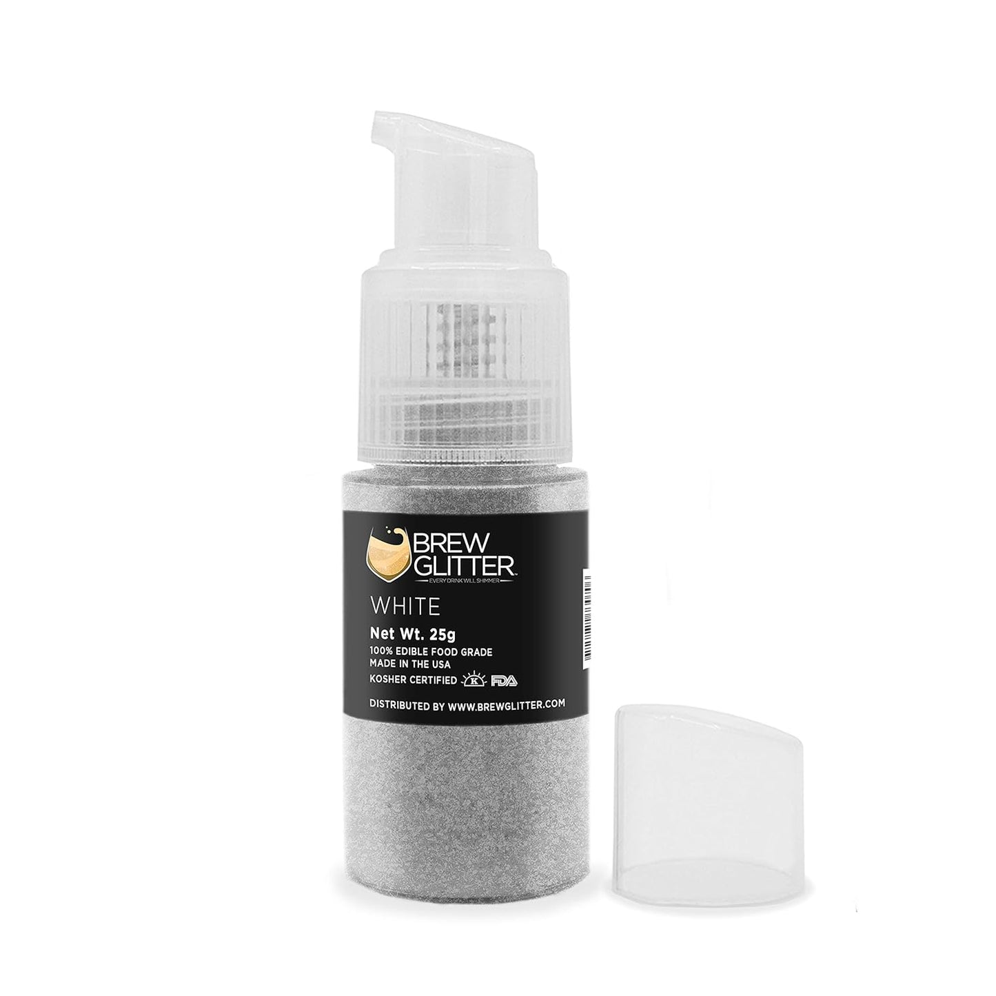 White Brew Glitter Edible Glitter for Drinks, Cocktails, Beer, Garnish Glitter & Beverages | Kosher & Halal Certified | 100% Edible & Food Grade | Vegan, Gluten, Nut Free (25g Spray Pump, White)