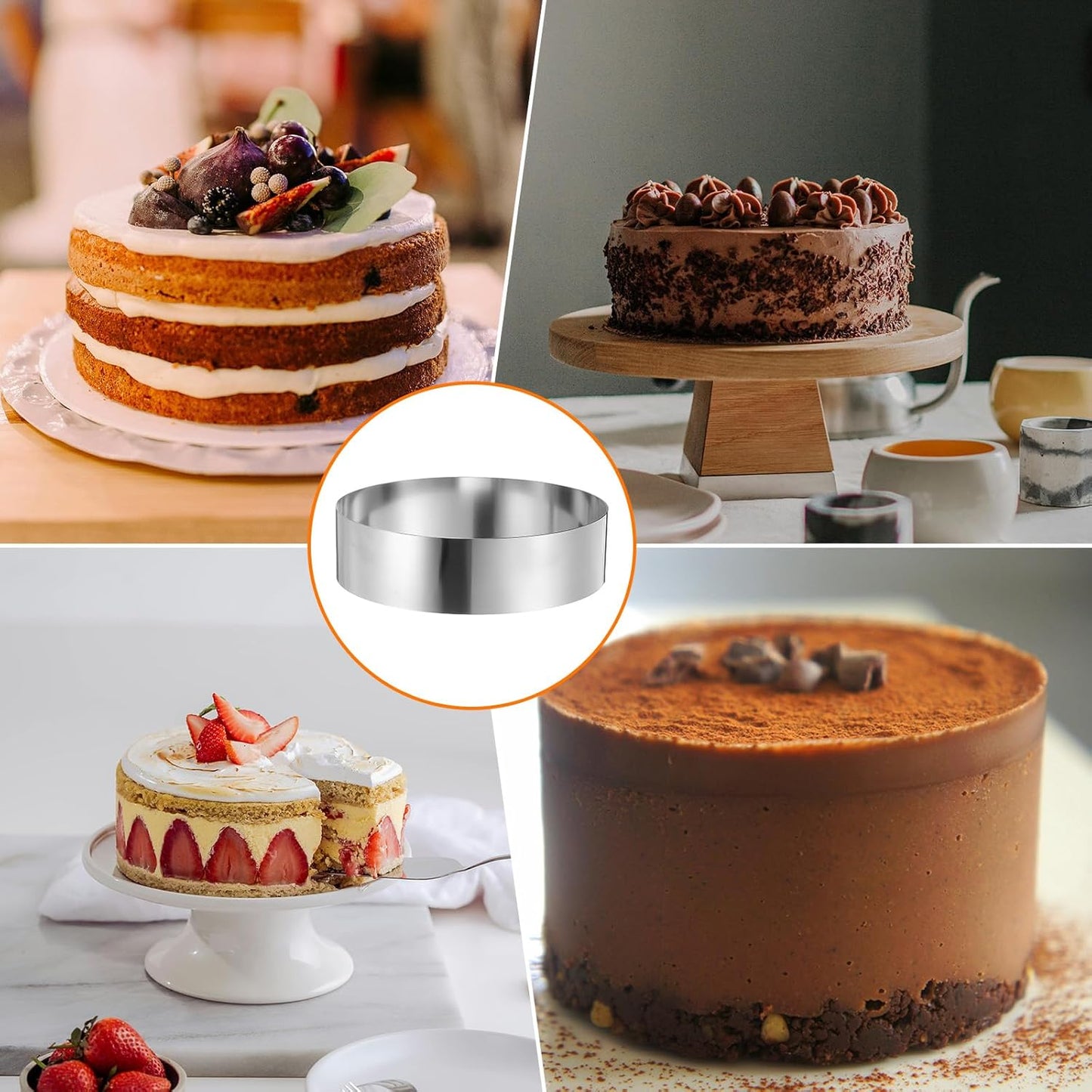 HARFINGTON Round Cake Ring 10 x 2.75 Inch Seamless Stainless Steel Pastry Mousse Dessert Ring Mirror Coating for Baking Cooking Making Tool
