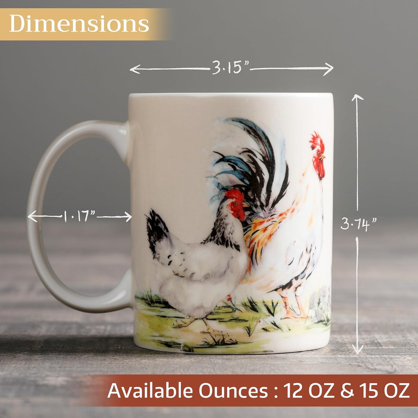 Maison d' Hermine Coffee Mug with Handles Fine Bone China Mugs Pack of One Tea Cups for Hot Beverages Cappuccino Latte Home Restaurant Office Perfect for Gift (Campagne - Basse Cour, 12 Ounce)