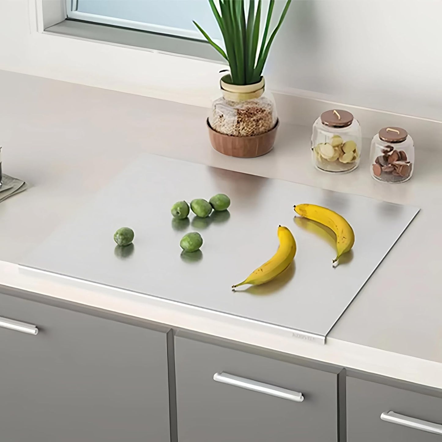 KORVOS 304 Stainless Steel Cutting Board, Large Stainless Steel Cutting Boards for Kitchen, Heavy Duty Chopping Boards with Anti-Slip Mat for Meat Vegetables & Bread, Pastry Board(23.6" x 19.6")