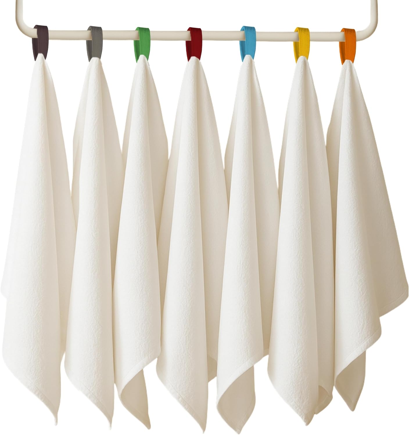Premium Cotton Kitchen Towels Set of 7 – Ultra Absorbent & Soft Dish Towels with Color Hanging Loops – Quick Dry, Lint-Free Tea Towels for Cooking, Cleaning & Baking - 28" x 28"