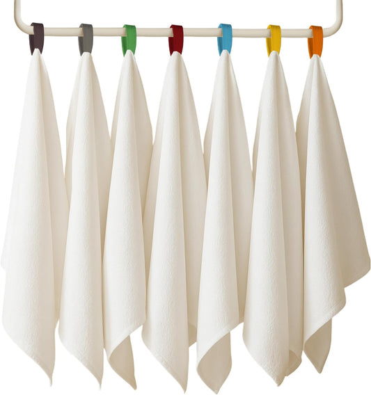 Premium Cotton Kitchen Towels Set of 7 ? Ultra Absorbent & Soft Dish Towels with Color Hanging Loops ? Quick Dry, Lint-Free Tea Towels for Cooking, Cleaning & Baking - 18"x28"