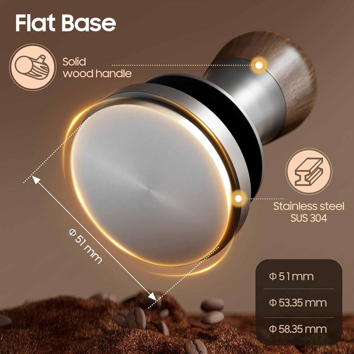 MHW-3BOMBER 51mm Tamper with Sound Feedback Espresso Tamper with 3-Spring Loaded Calibrated Coffee Tamper 30lbs, Flat Base T6182T-OS