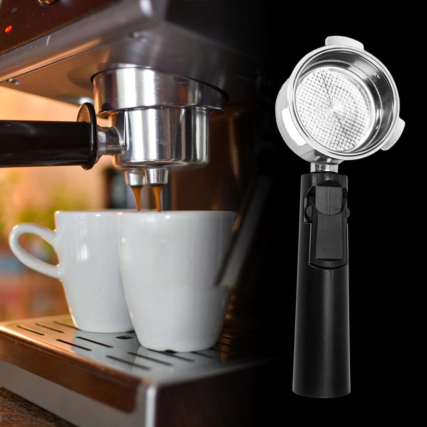 Coffee Espresso Machine Handle Replacement Parts, Cafe Bracket Handle Portafilter Filter Basket for Lidl Silvercrest CM4621 CM4216 KF5002 KF500S Barista with FILTER VASKET