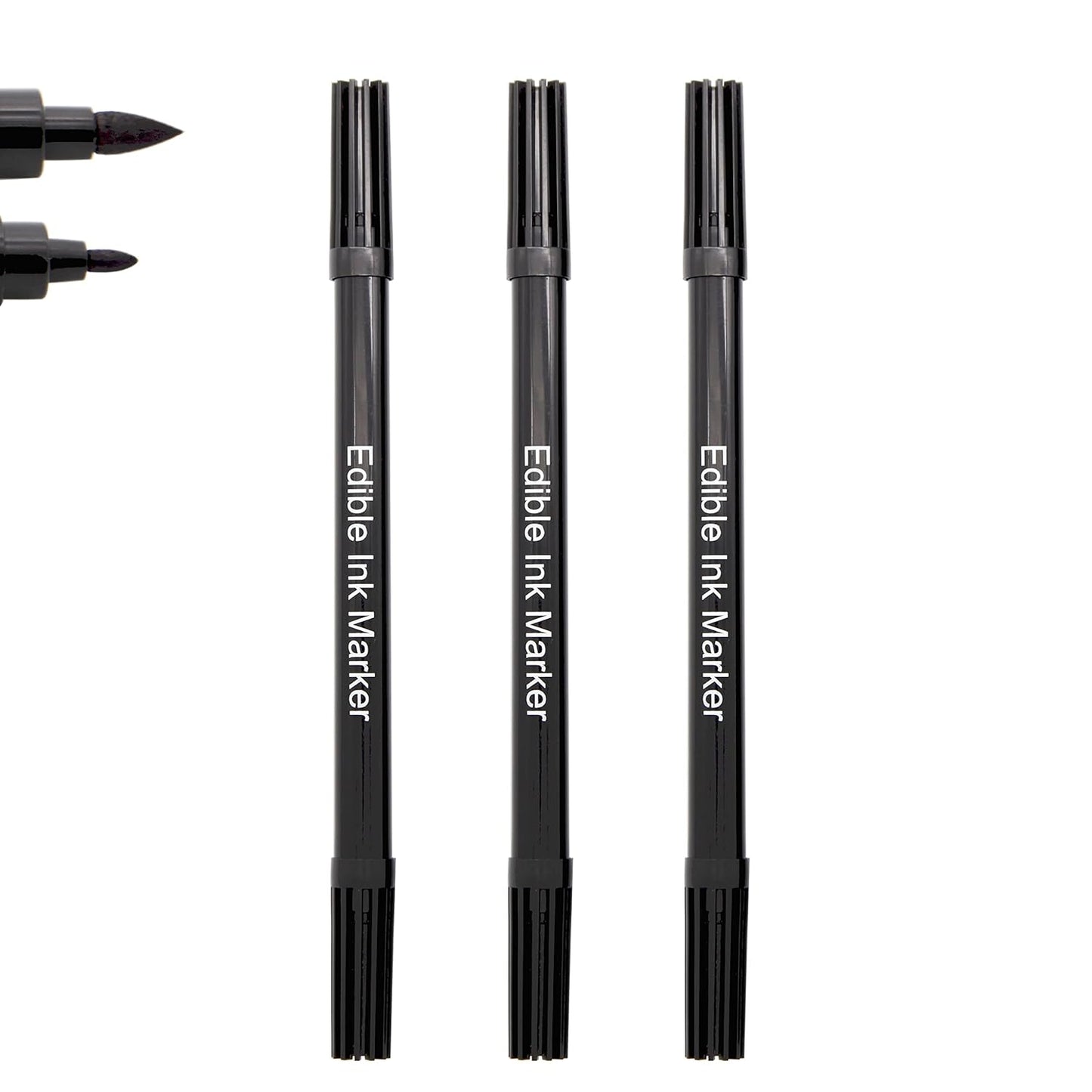 Dual Tips Food Coloring Pens，3PCS Black Color Food Grade and Edible Marker,Gourmet Writers for Decorating Fondant,Cakes, Cookies, Frosting, Easter Eggs, Thick Tip and Fine Tip, by Edibleink