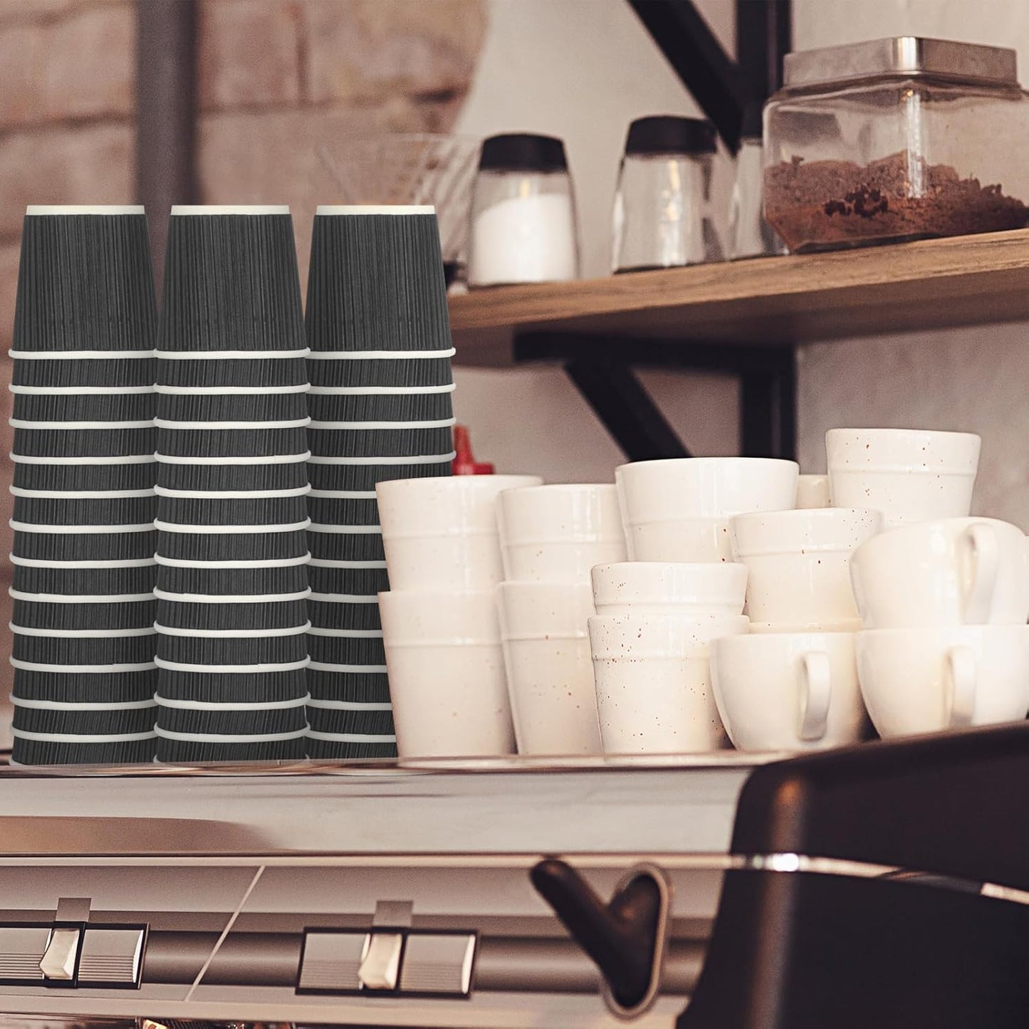 Uiifan 100 Set 4oz Disposable Espresso Cups with Lids Ripple Corrugated Paper Disposable Coffee Insulated Hot Ripple Cups for hot Chocolate, Tea, and Cocoa Drinks(Gray)
