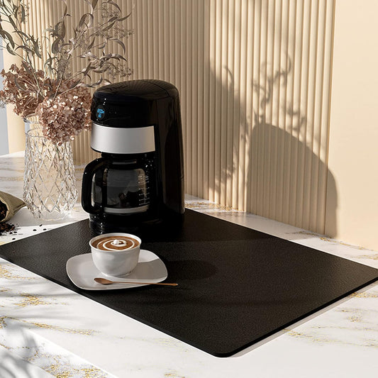 Coffee Mat 12''x19'' Dish Drying Mats for Kitchen Counter - Absorbent Hide Stain Bar Accessories Anti Spill Rubber Backed - Fits Under Coffee Maker Espresso Machine Dish Rack (Black)