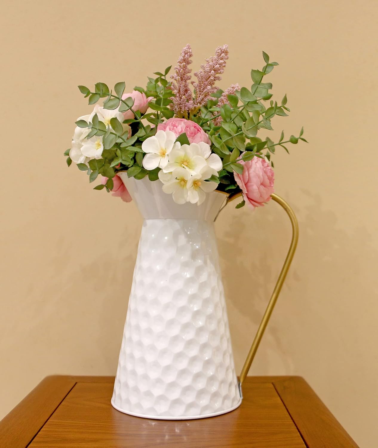 Elegant White Metal Decorative Flower Vase,Farmhouse Galvanized Pitcher,Rustic Milk Jug for Home Decor…
