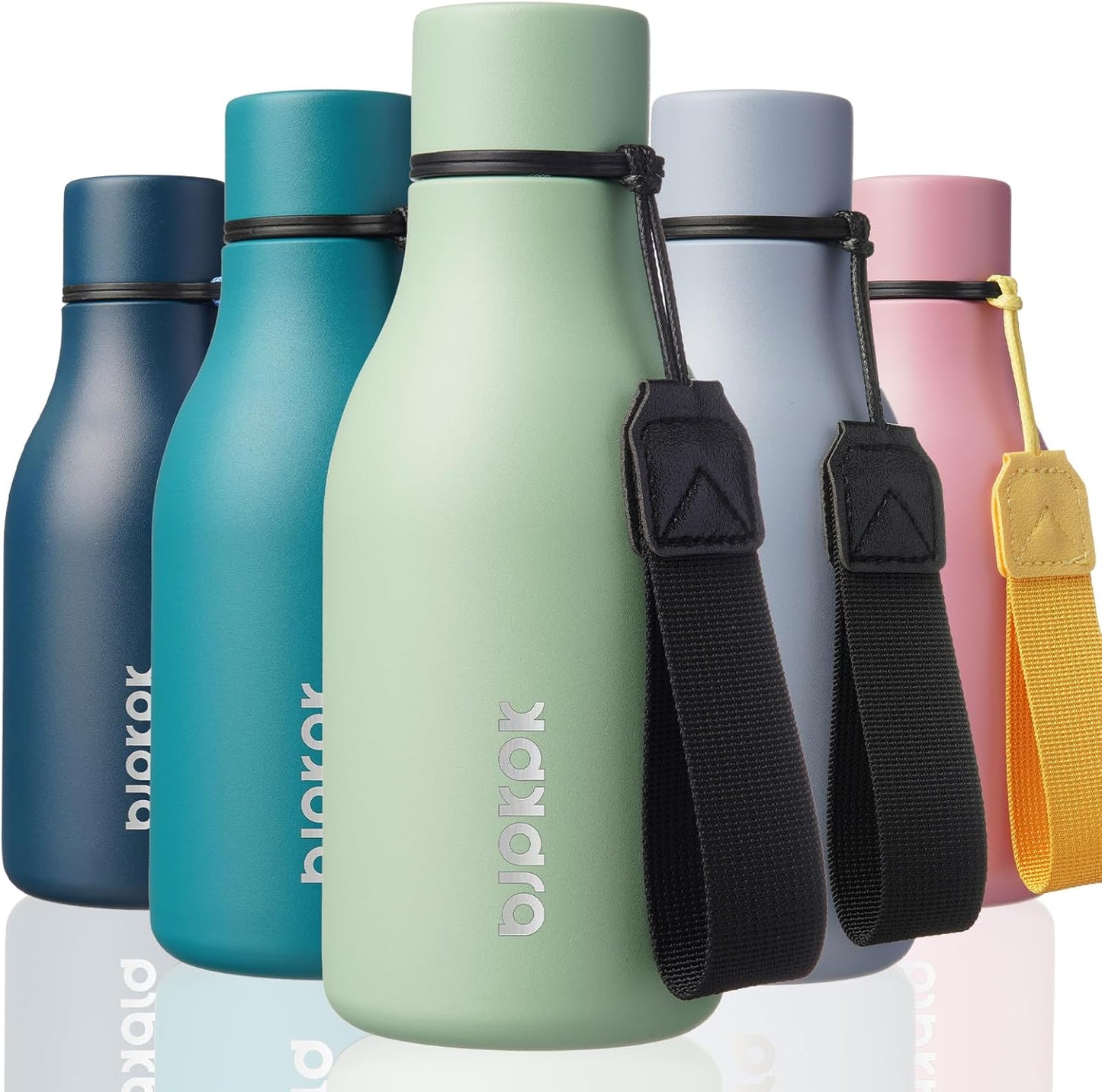 BJPKPK Insulated Water Bottles, 12oz Stainless Steel Metal Water Bottle with Strap, BPA Free Leak Proof Thermos, Mugs, Flasks, Reusable Water Bottle for Sports & Travel, Macaron Green