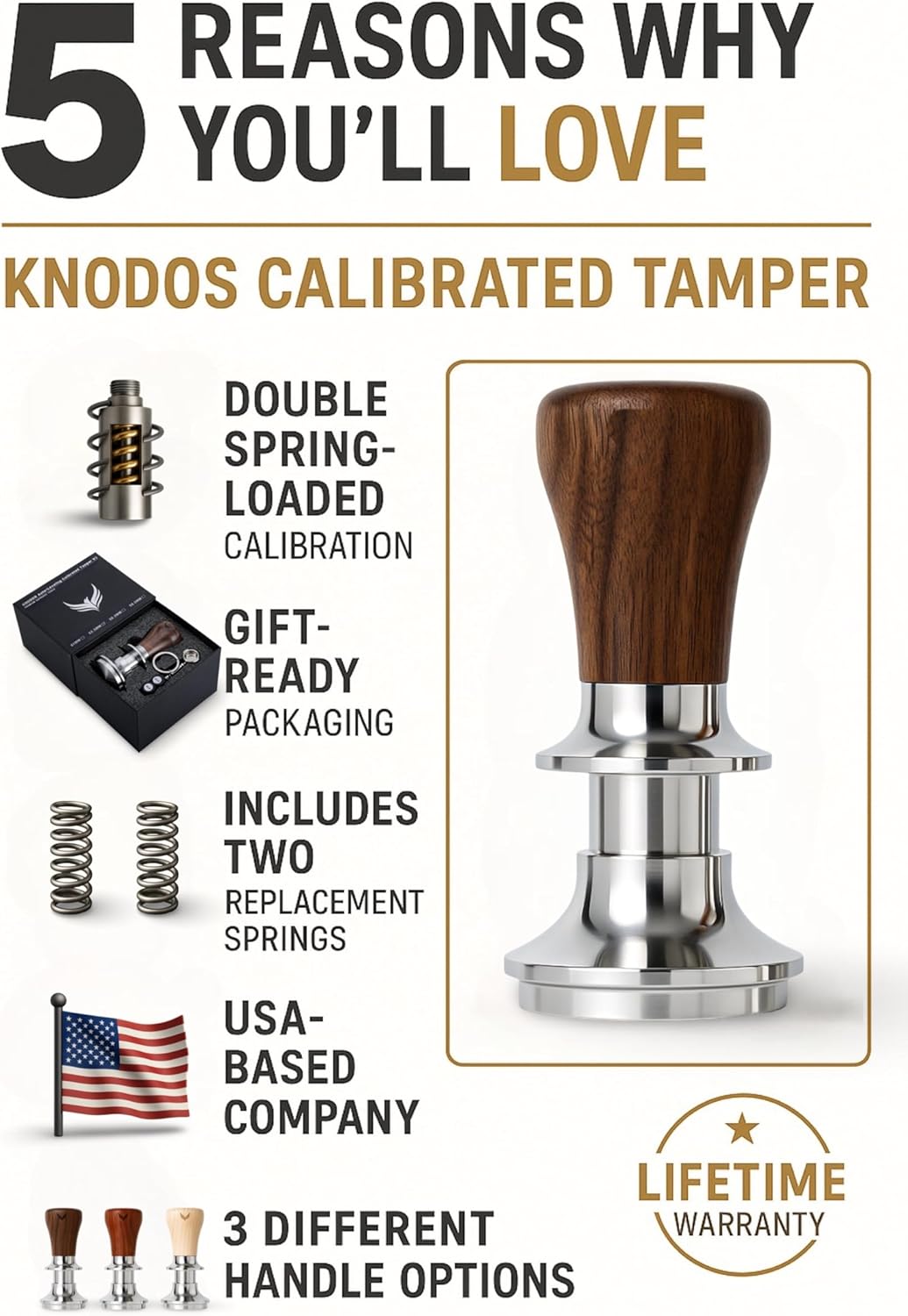 54mm Tamper For Breville Machines Calibrated Tamper Tool Espresso Walnut, Auto-Leveling and 30lb Spring Loaded Design Coffee Tamper With Stainless Steel Ripple Base