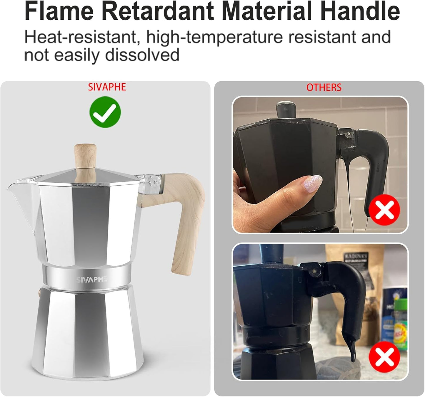 Sivaphe Aluminum Moka Pot 9 Espresso Cups, Percolator Espresso and Coffee Maker, Portable Stove top Italian and Cuban Café Brewer for Home and Camping Sliver