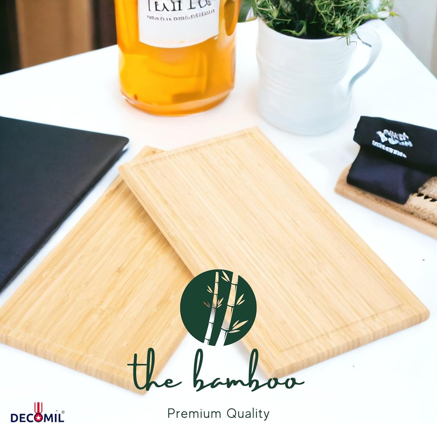 DECOMIL-Bamboo Wood Cutting Board Set of 2, Wood Serving Board, 15.25 x 8.25 Inch Chopping Boards for Charcuterie, Vegetables, Meat, for DIY projects