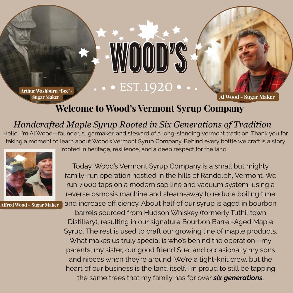 WOOD'S Blueberry Crush Maple Syrup – Small-Batch Vermont Maple Syrup Infused with Real Blueberry Flavor | All-Natural, Vegan Sweetener for Pancakes, Desserts, Cocktails & Baking | 8.45 Fl Oz (250mL)