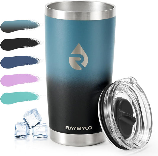 20 oz Coffee Tumbler - Insulated Stainless Steel Travel Mug for Hot/Cold, Spill Proof with BPA-Free Detachable Lid, Coffee Cup Fits Most Car holder, Includes Chic Stickers, Indigo/Black