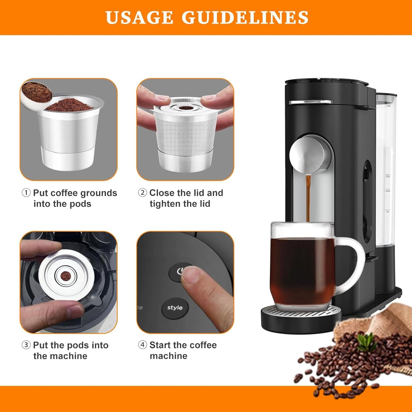 Reusable K Cups Compatible with Ninja Pods and Grounds Coffee Maker, Stainless Steel K Cup for Ninja Dual Brew CFP101 & Ninja Single-Serve PB051/PB041, Reusable Coffee Filter Pods Accessories (4 Pack)