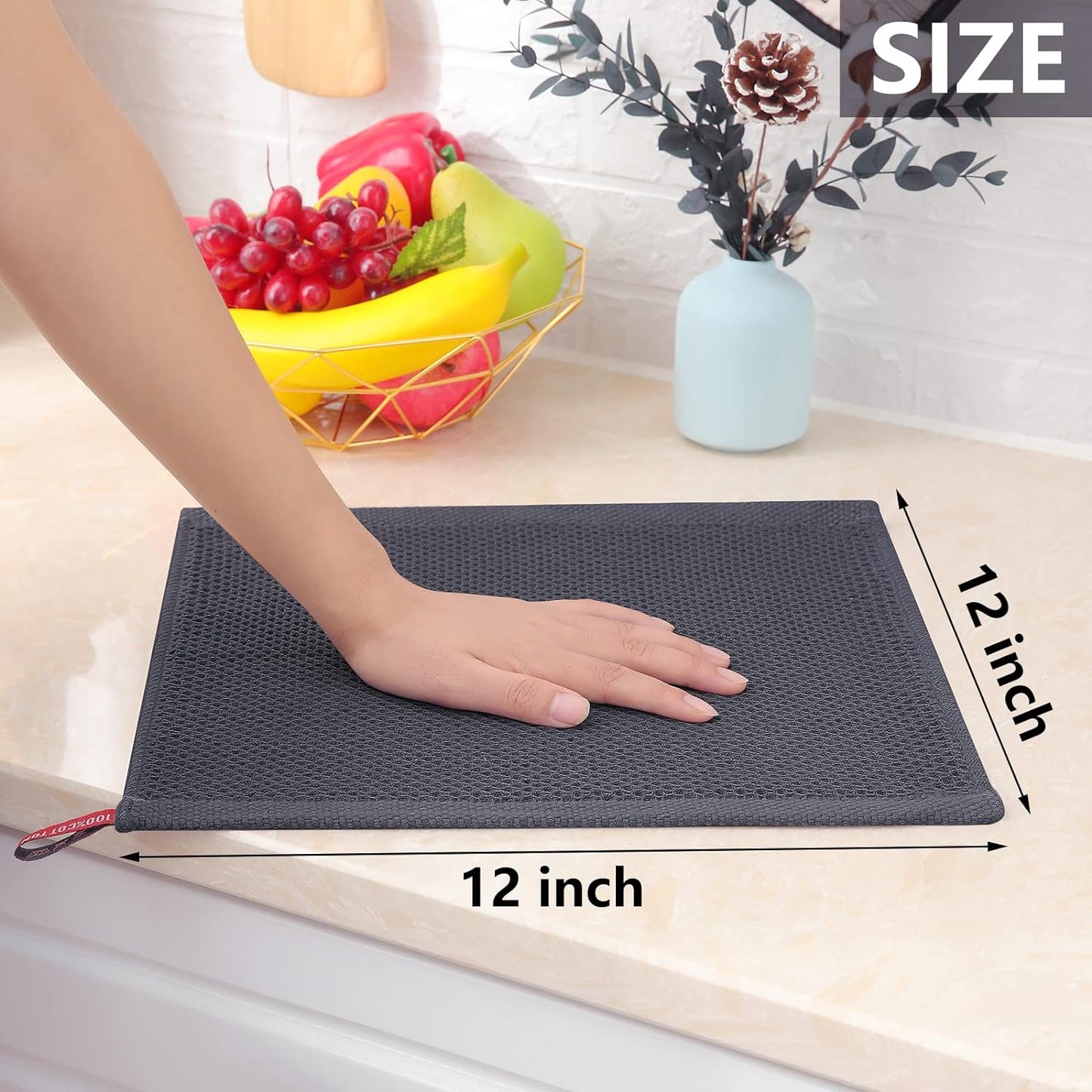 Homaxy 100% Cotton Waffle Weave Kitchen Dish Cloths, Ultra Soft Absorbent Quick Drying Dish Towels, 12 x 12 Inches, 8-Pack, Multicolor