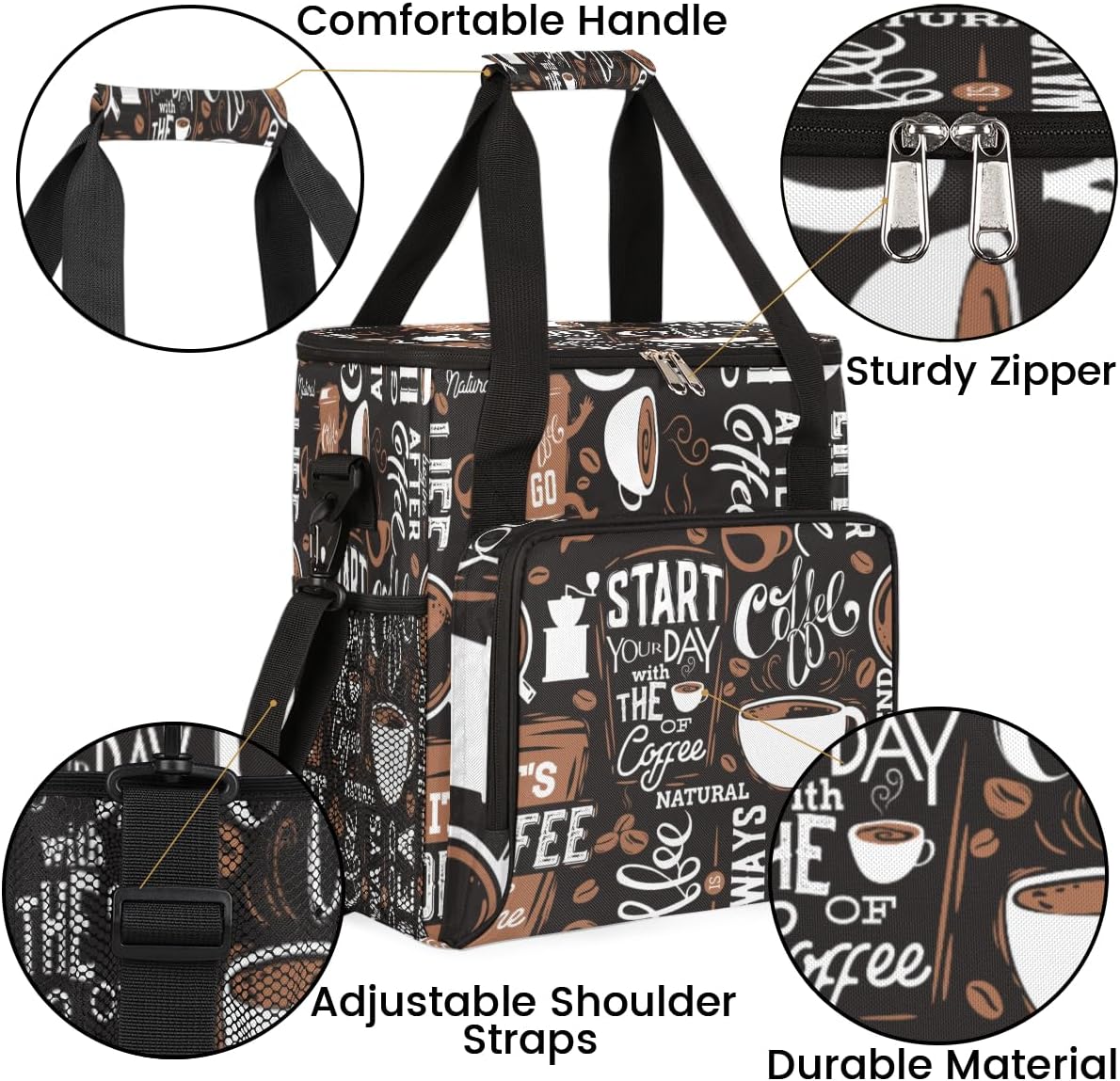 Day with the of Coffee Cafe Coffee Maker Carring Bag Travel Carrying Storage Tote Bag Compatible with Keurig K-Mini or K-Mini Plus Portable Single Serve Coffee Brewer Case with Pockets for K-cup Pods