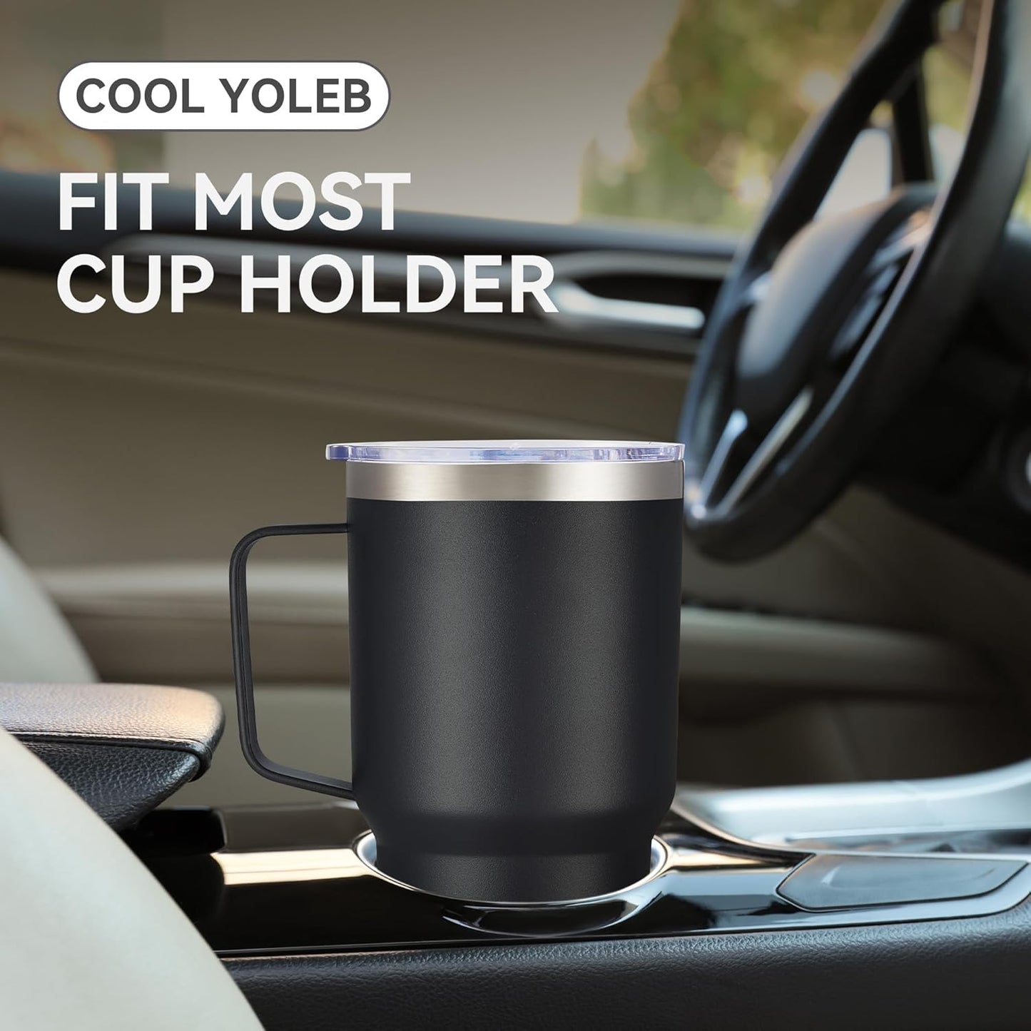 30 oz Tumbler with Handle and Lid, Stainless Steel Tumblers Double Wall Vacuum Insulated Travel Mug Leak Proof Cup Keep Drinks Cold and Hot Black, 1 Pack