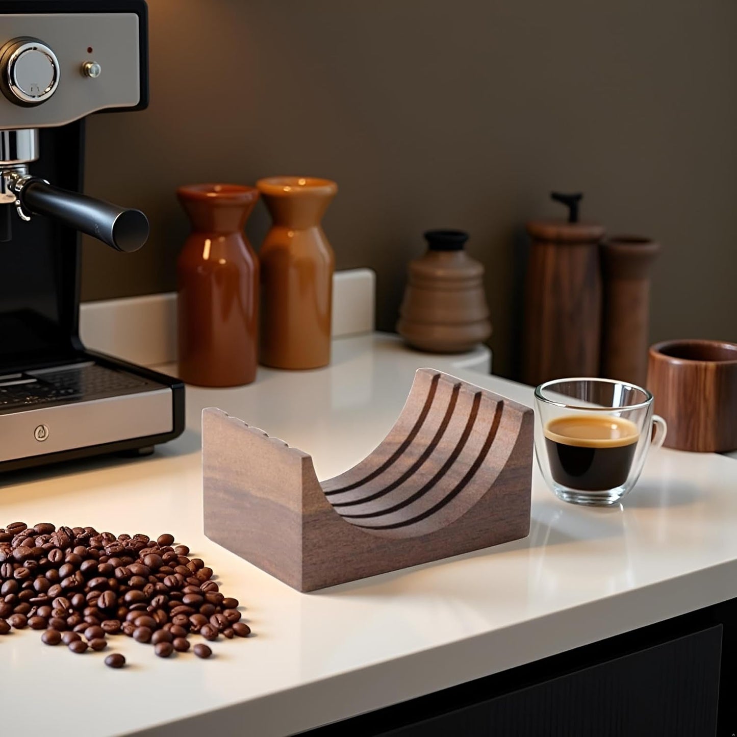 Espresso-Puck Screen Walnut-Stand Coffee Reusable Filter for Espresso-Portafilter Holder Wooden-Stand for 51/53/58mm Coffee Filter Screen Holder Coffee Machine Part Accessories