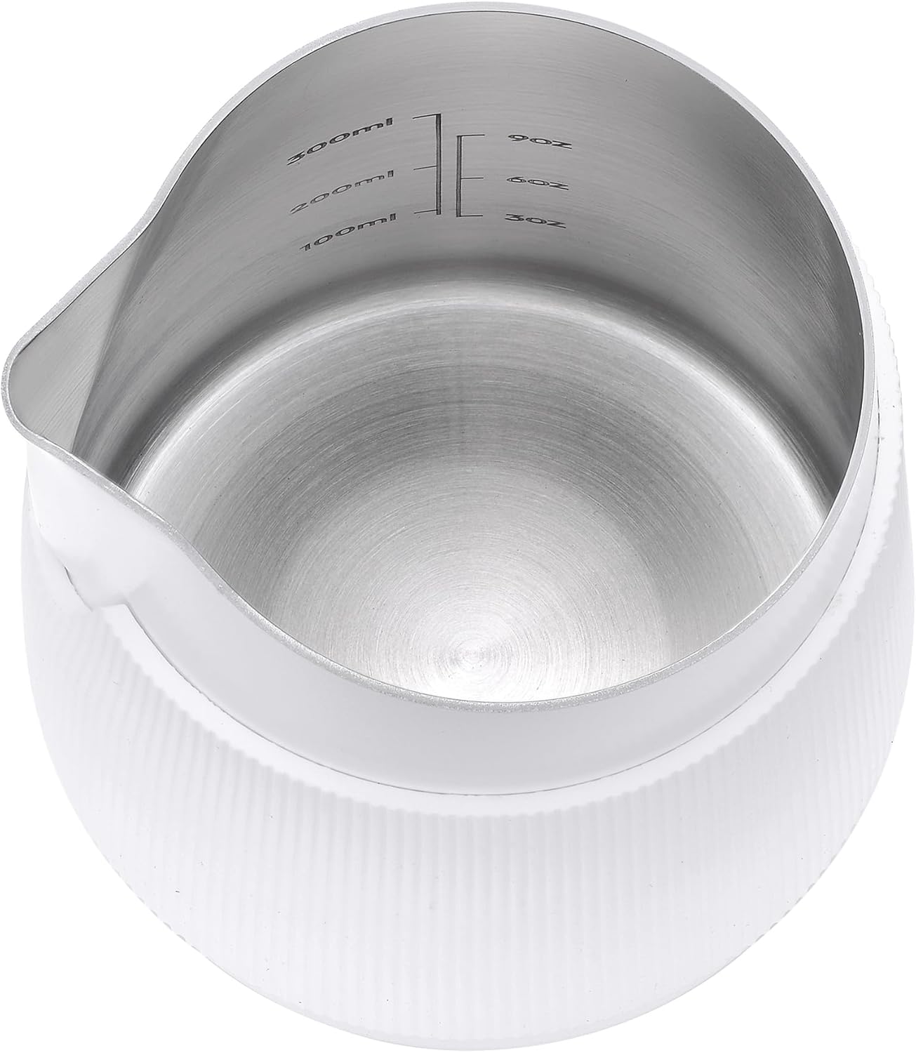 Normcore Handleless Milk Pitcher with Round Spout - Espresso Steaming Pitcher - 18/8 Stainless Steel Milk Frothing Jug - Premium Barista Tools - Non-stick coating White - 15.2 oz (450 ml)