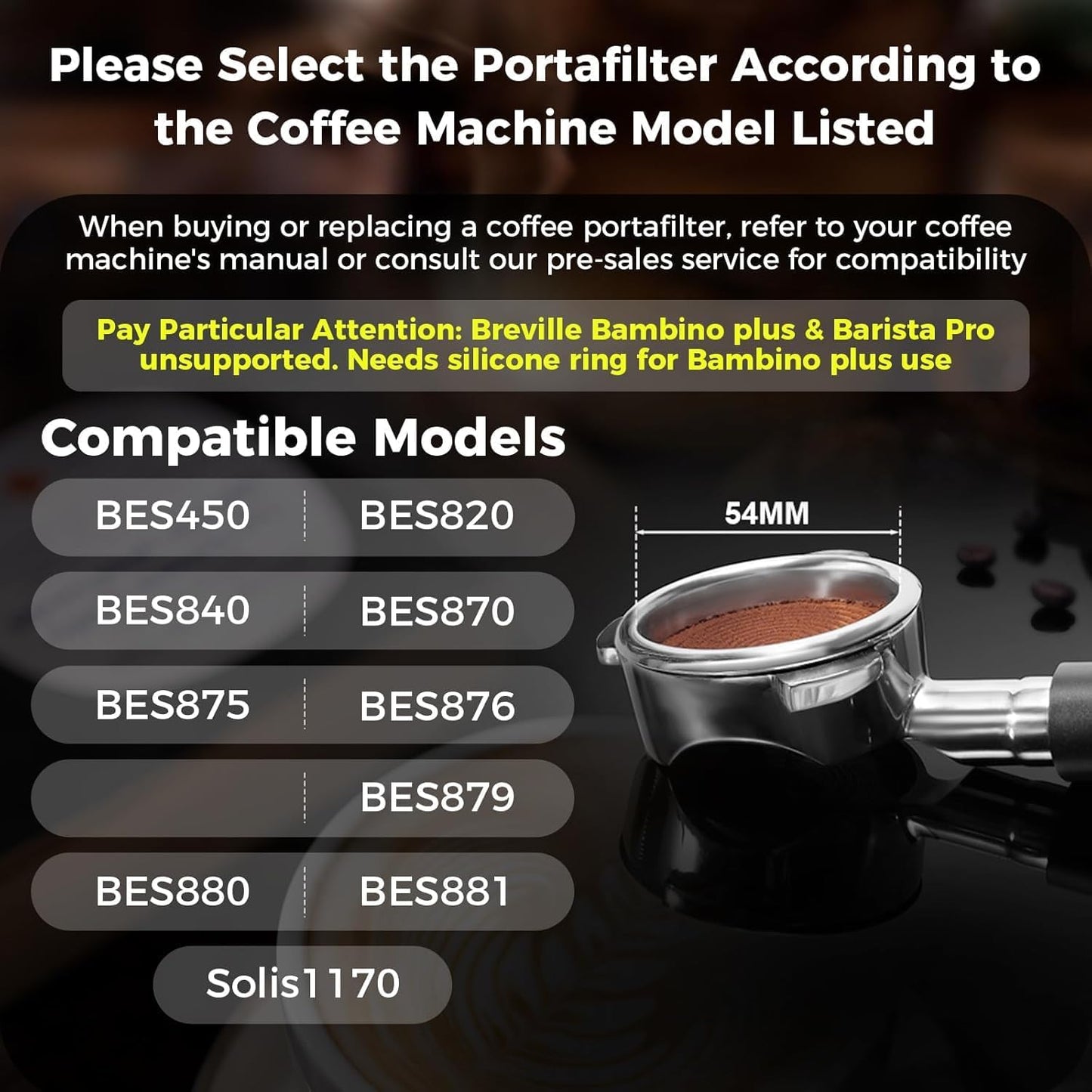 IKAPE 54MM Bottomless Naked Portafilter for Breville BES870/880 & Solis – Includes 18g Basket (Bambino Plus Not Supported)