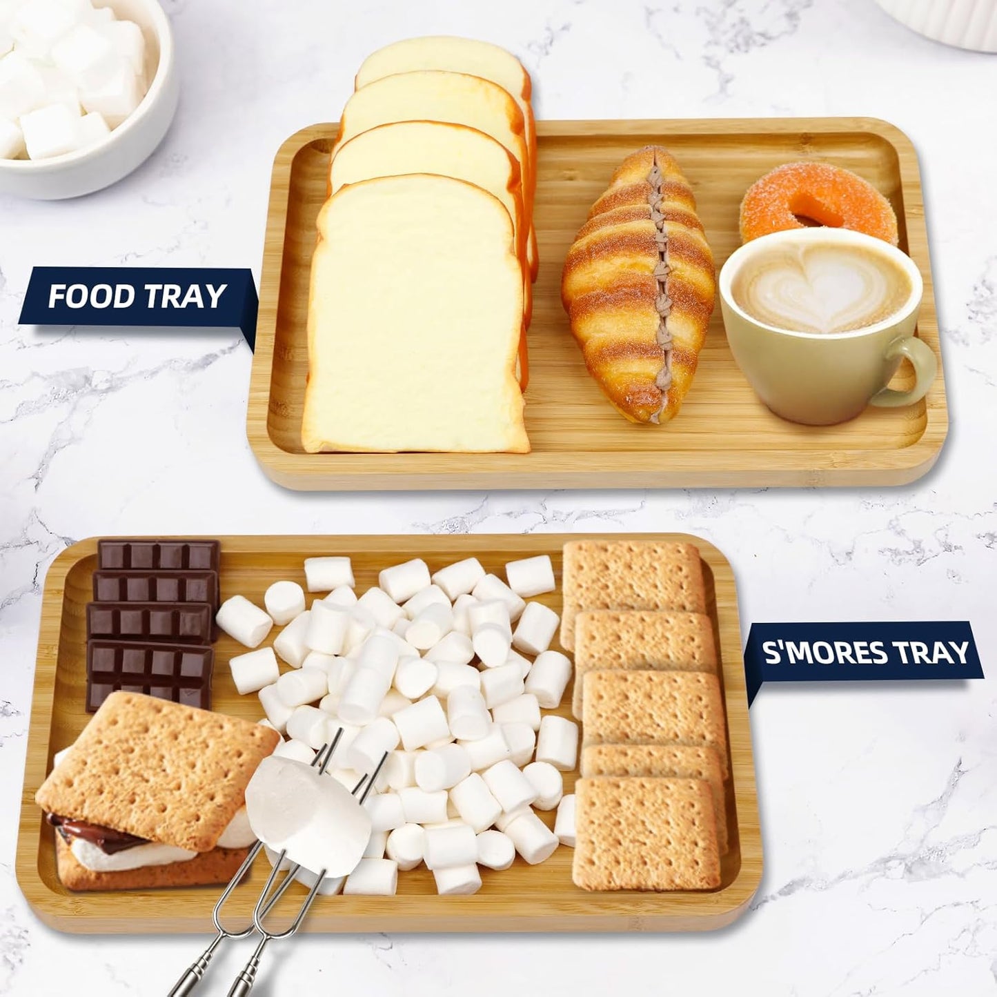 Bamboo Serving Tray 2 Pack ? Trays for Serving Food in Bed Couch Kitchen or Patio ? Rectangular Wooden Platters for Meals Snacks or Decor ? TV Trays Set for Dinner or Party or Tabletop Fire Pit