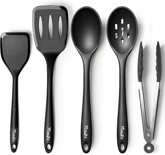 Silicone Cooking Utensils Set, Heat Resistant and large Non Stick Spatulas & Spoons for Kitchen, Ideal BPA Free Kitchen Turners for Frying, Mixing,Serving,Draining,Turning
