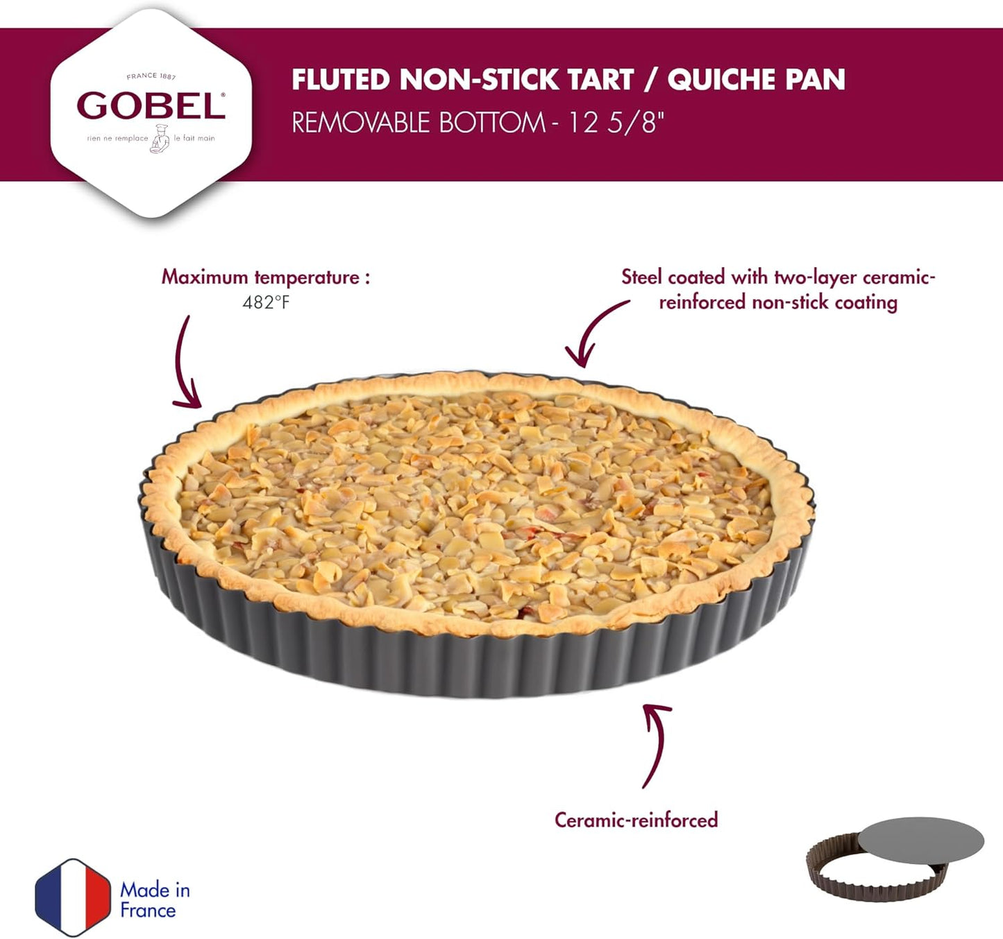 GOBEL - Non-Stick Round Fluted Tart Mold / Quiche Pan with Removable Bottom - 12 5/8"
