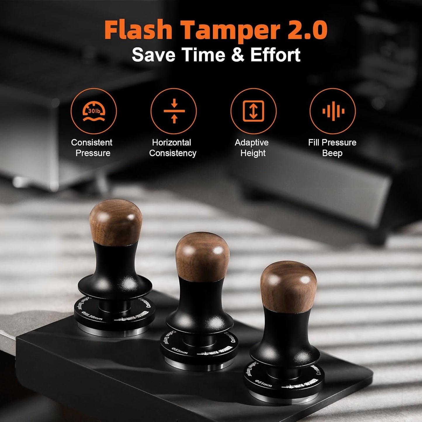 MHW-3BOMBER 58mm Espresso Tamper - 3 Spring Loaded Coffee Tamper with Sound Feedback - Barista Tamper Tool Espresso with 15lb / 30lbs Replacement Springs - Fits 58mm Standard Baskets T7068F-OS