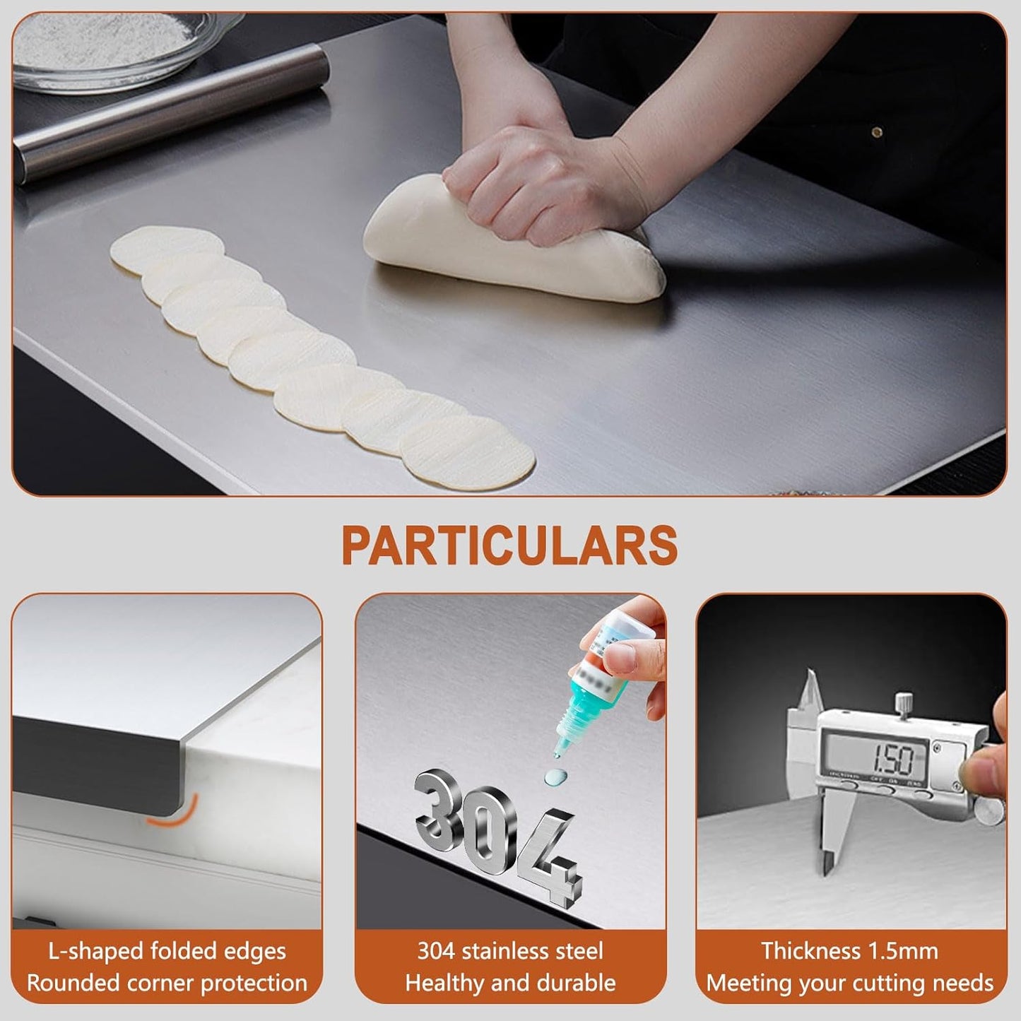 Stainless Steel Cutting Boards for Kitchen,304 Stainless Steel Chopping Boards with Lip and Non-slip silicone pad for Countertop Cutting Meats Fruits,Easy To Clean (15.7 * 23.6 * 0.06inch)