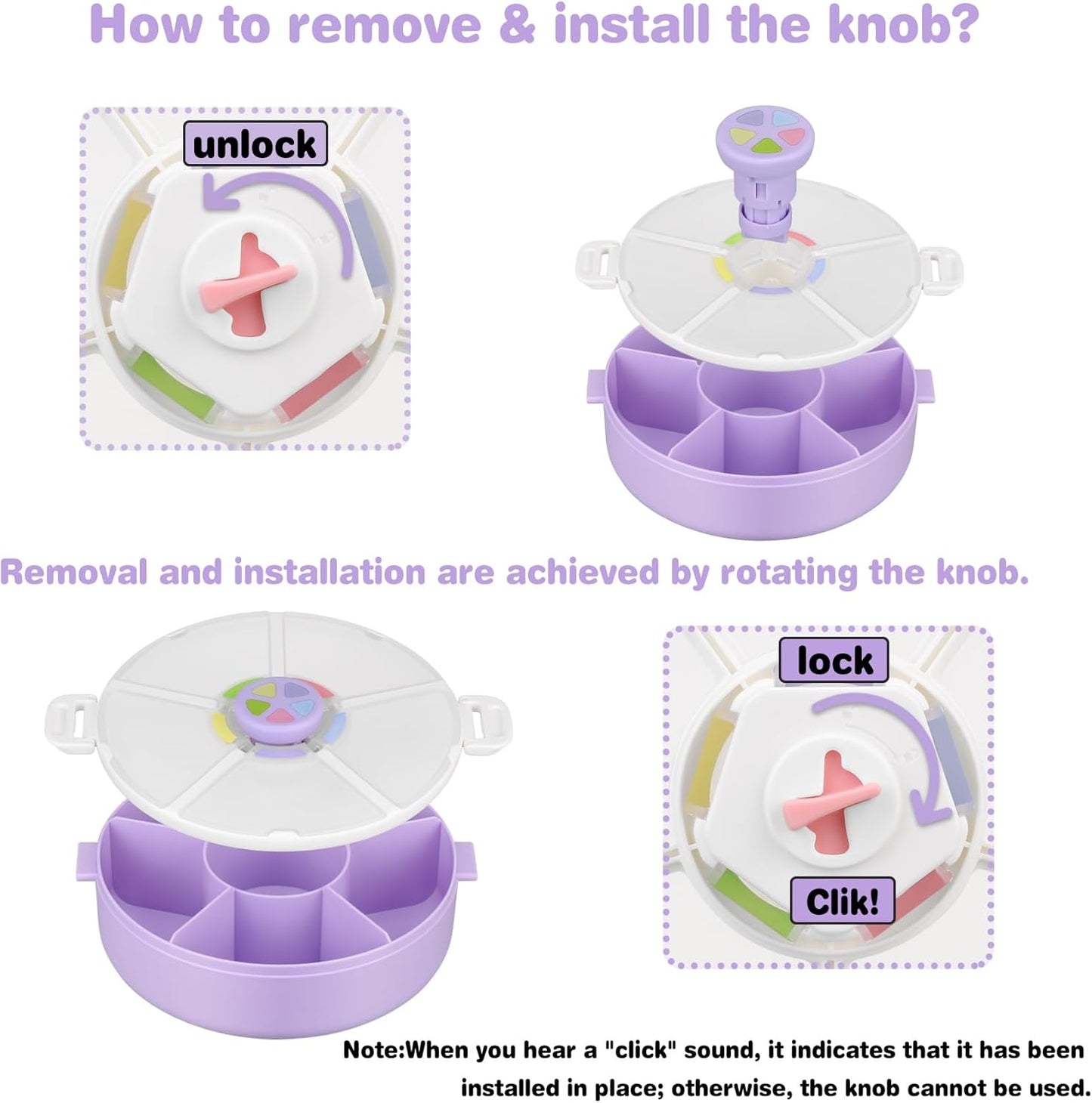 Kids' Rotating Snack Container Set – 2-Pack, Includes 1 Rotating Snack Container & 1 Round Sectioned Snack Box, BPA-Free, Dishwasher Safe, Perfect for Travel-Purple