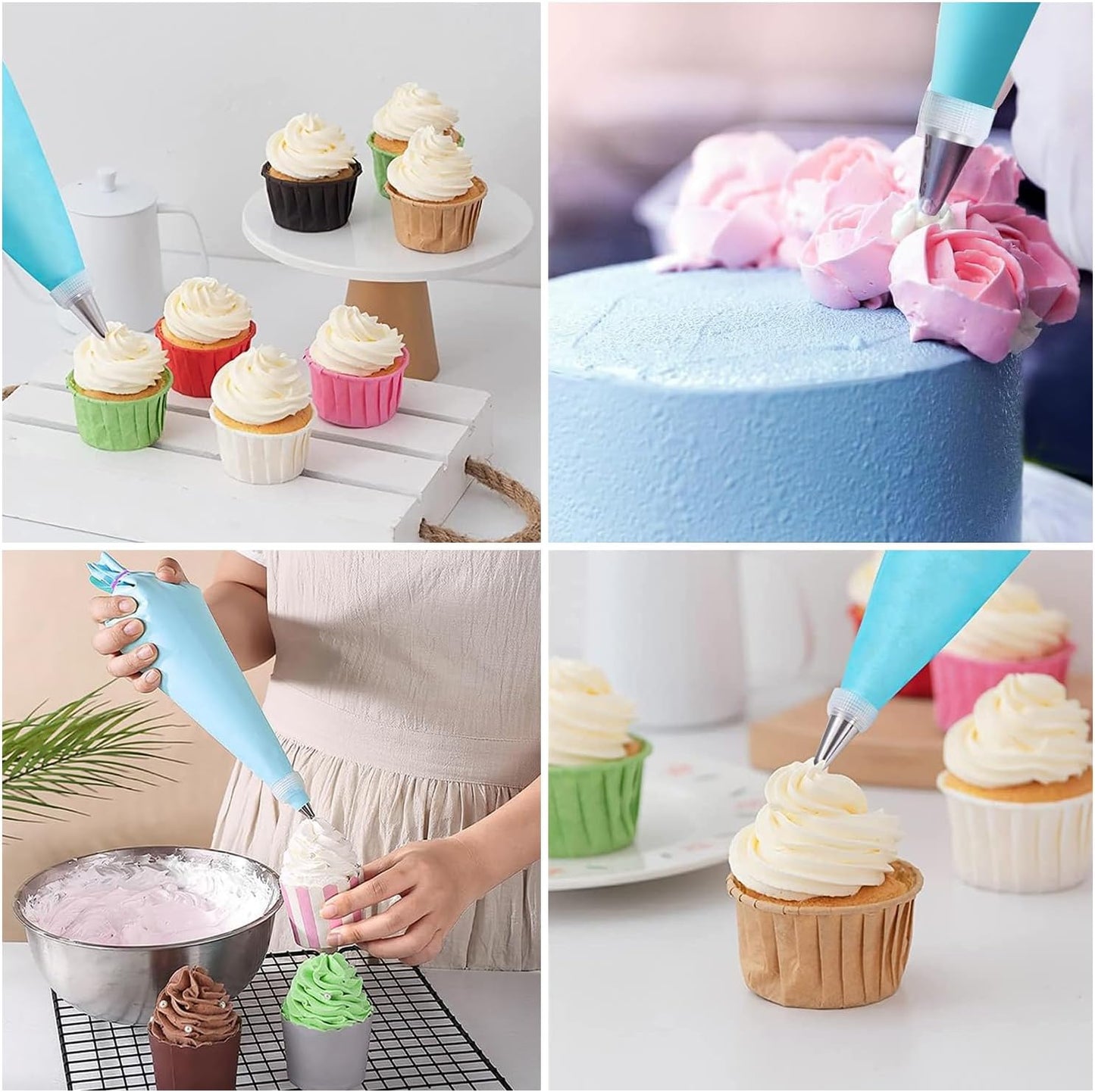 40PCS Piping Bags and Tips Set 12 Inch Pastry Bags Cakes Decorating Kit Supplies, 10 Icing Bags Disposable with 1 Reusable Piping Bags, 24 Frosting Tips, 2 Couplers, 1 Storage Box