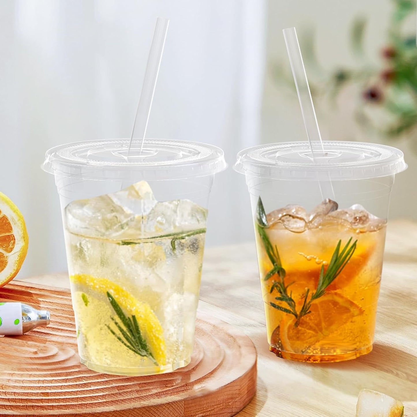 100 Pack - 16 oz Clear Plastic Cups with Lids and Straws, Sturdy & Food Safe Iced Coffee Cups with lids, Disposable Plastic Smoothie Cups for Cold Drinks
