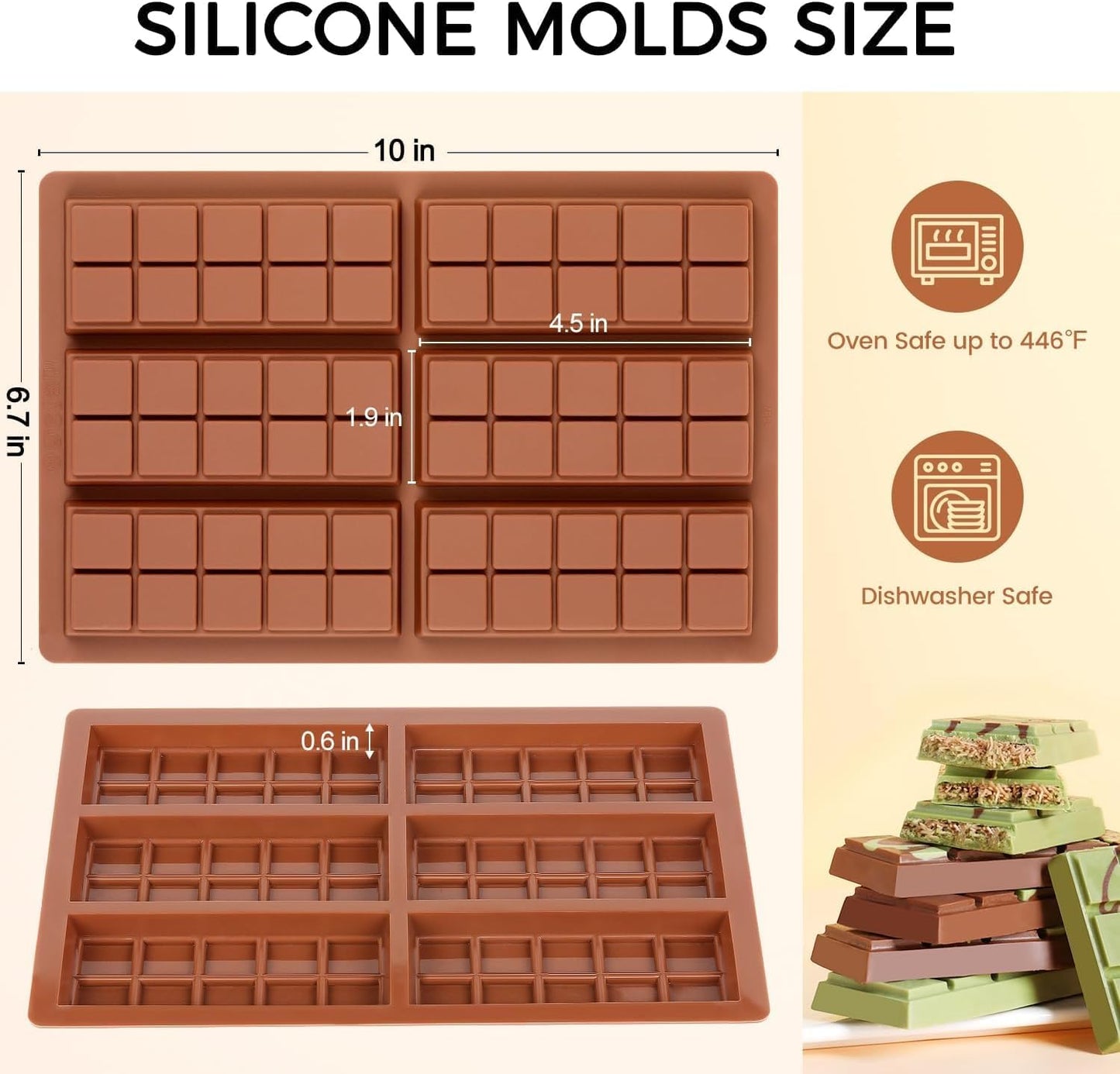 Chocolate Bar Mold - Non-Stick Silicone Chocolate Molds, Food Grade Dubai Deep Chocolate Bar Mold for Milk Pistachio - Set of 2