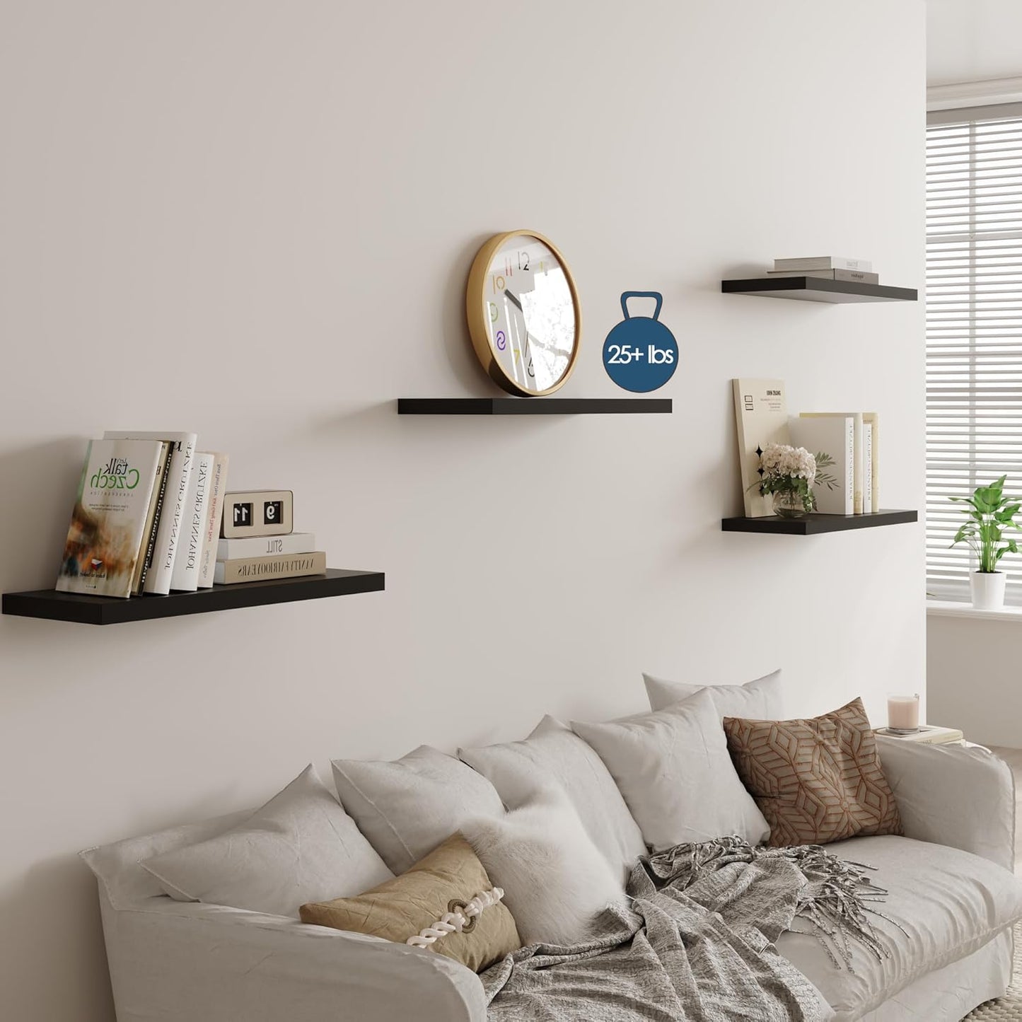 Wall Shelf Set of 1, Black Floating Shelves 36 in W x 10 in D x 1 in H, Wooden Floating Wall Shelf with Invisible Brackets for Living Room/Bedroom/Bathroom/Kitchen Storage and Decor